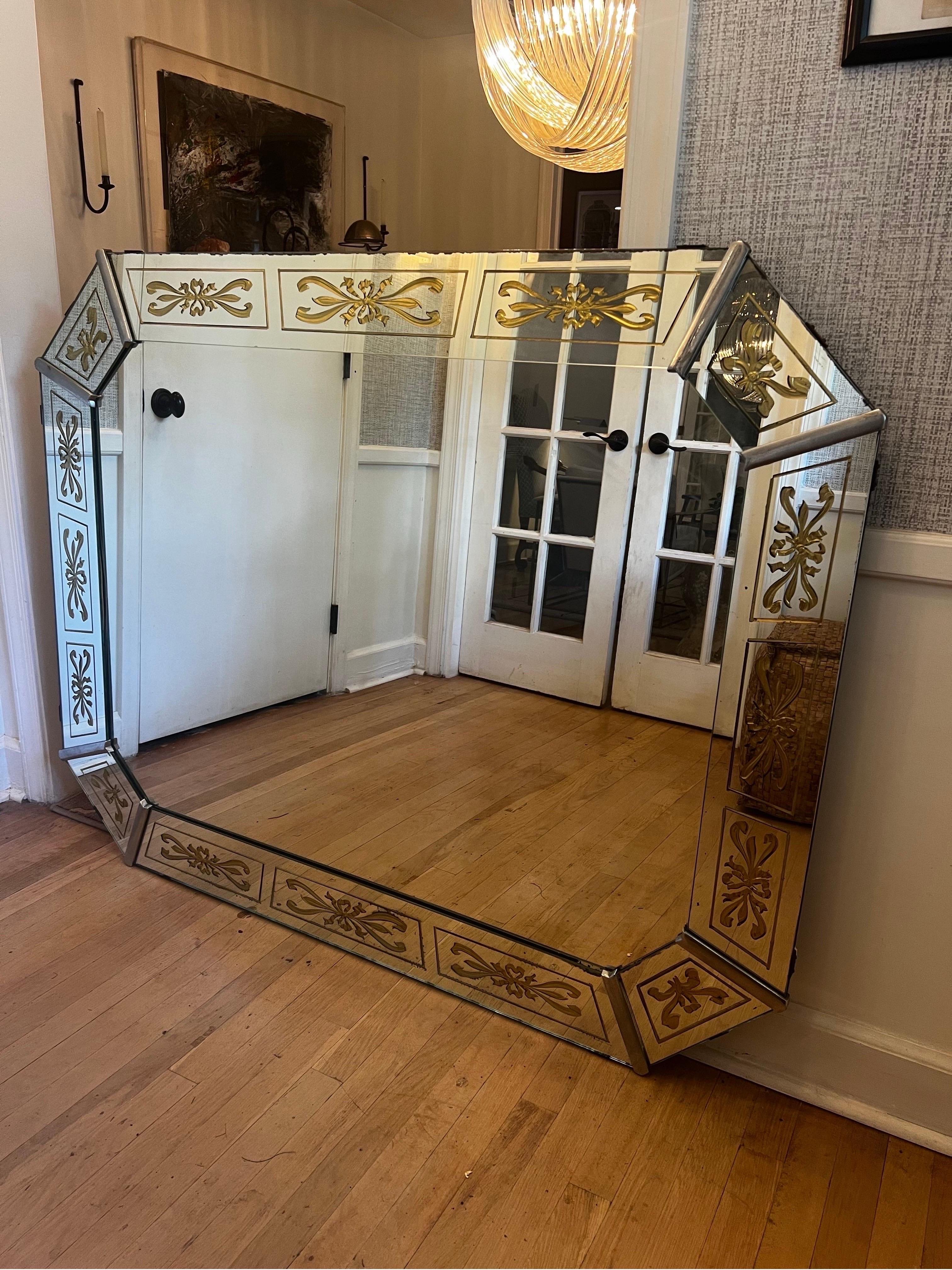 Antique French Venetian Mirror with Gold Details For Sale 10