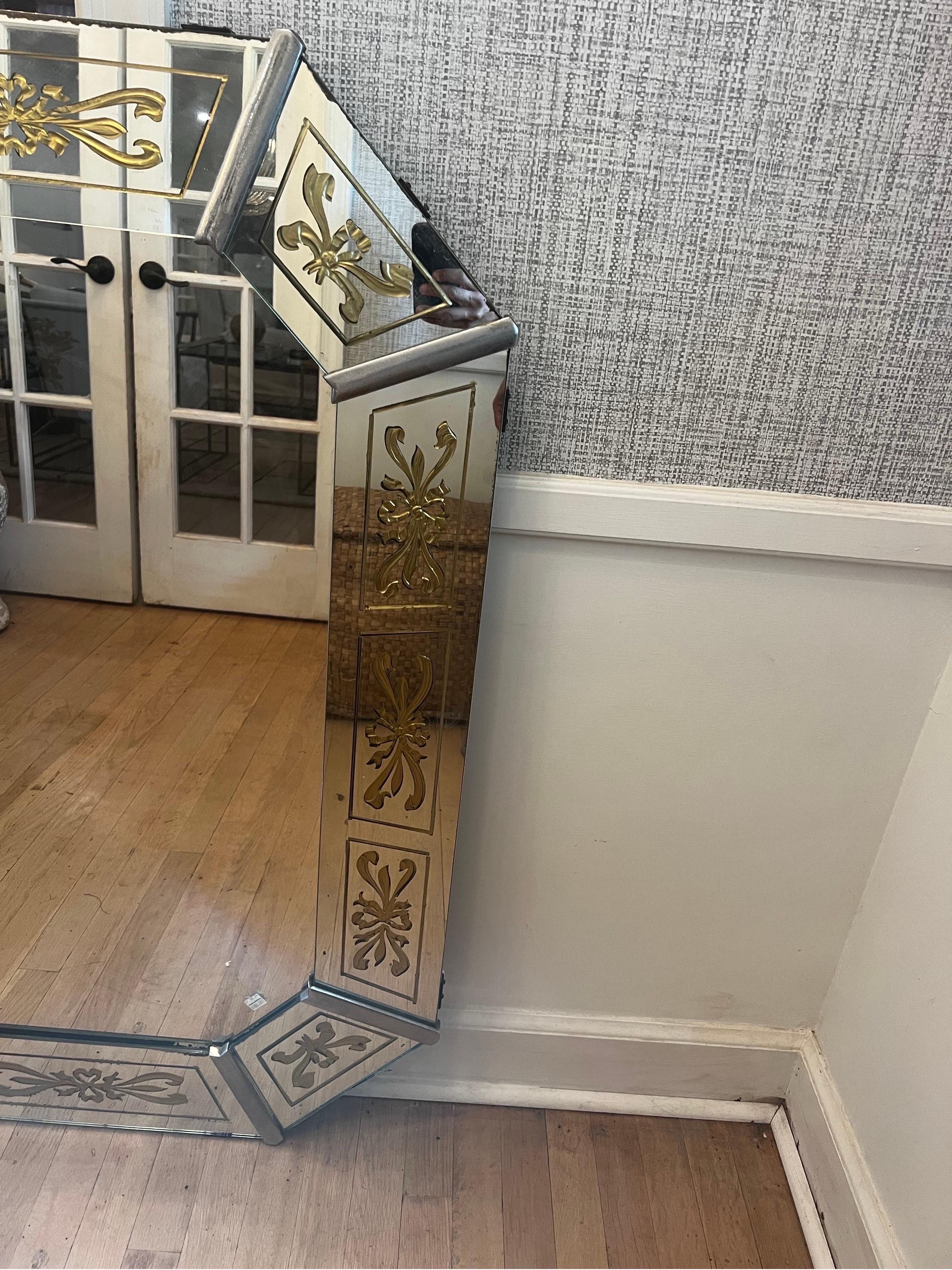Italian Antique French Venetian Mirror with Gold Details For Sale