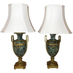 Antique French Verde Marble and Ormolu Lamps, circa 1850-1860