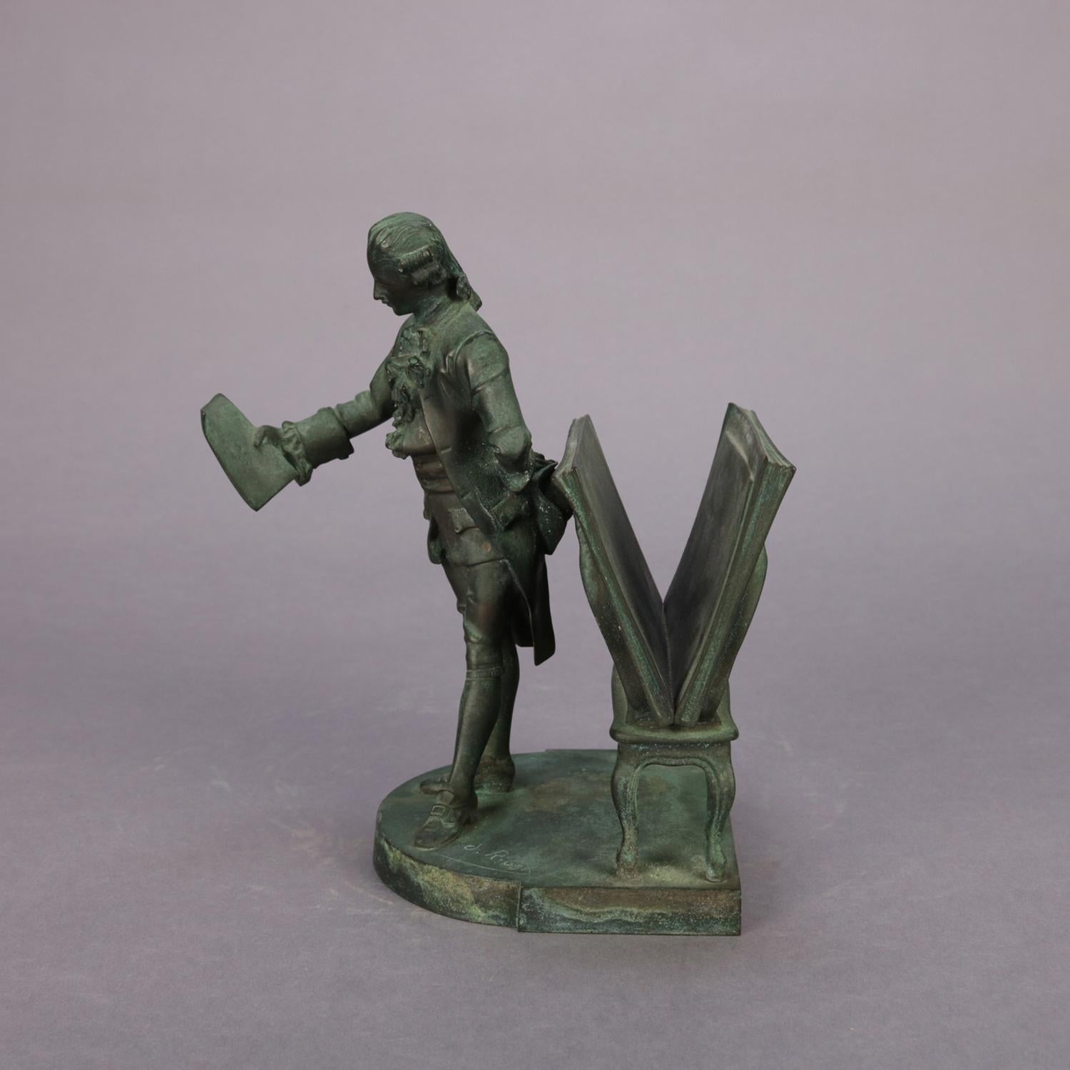 An antique French figural bronze features artist and his portfolio with verdigris finish signed at feet Rd. Rivex, circa 1890.

***DELIVERY NOTICE – Due to COVID-19 we are employing NO-CONTACT PRACTICES in the transfer of purchased items. 