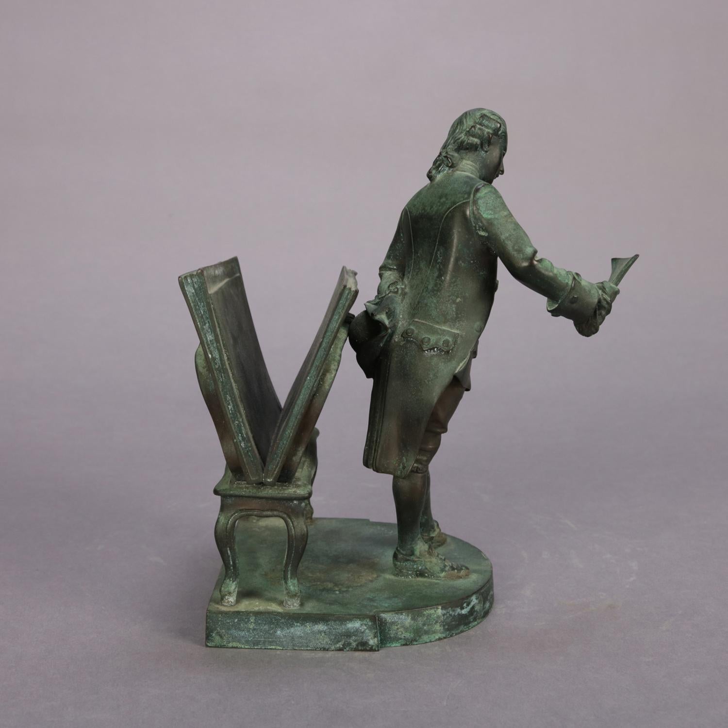 Antique French Verdigris Bronze Figural by Rd. Rivex, Artist & Portfolio In Good Condition In Big Flats, NY