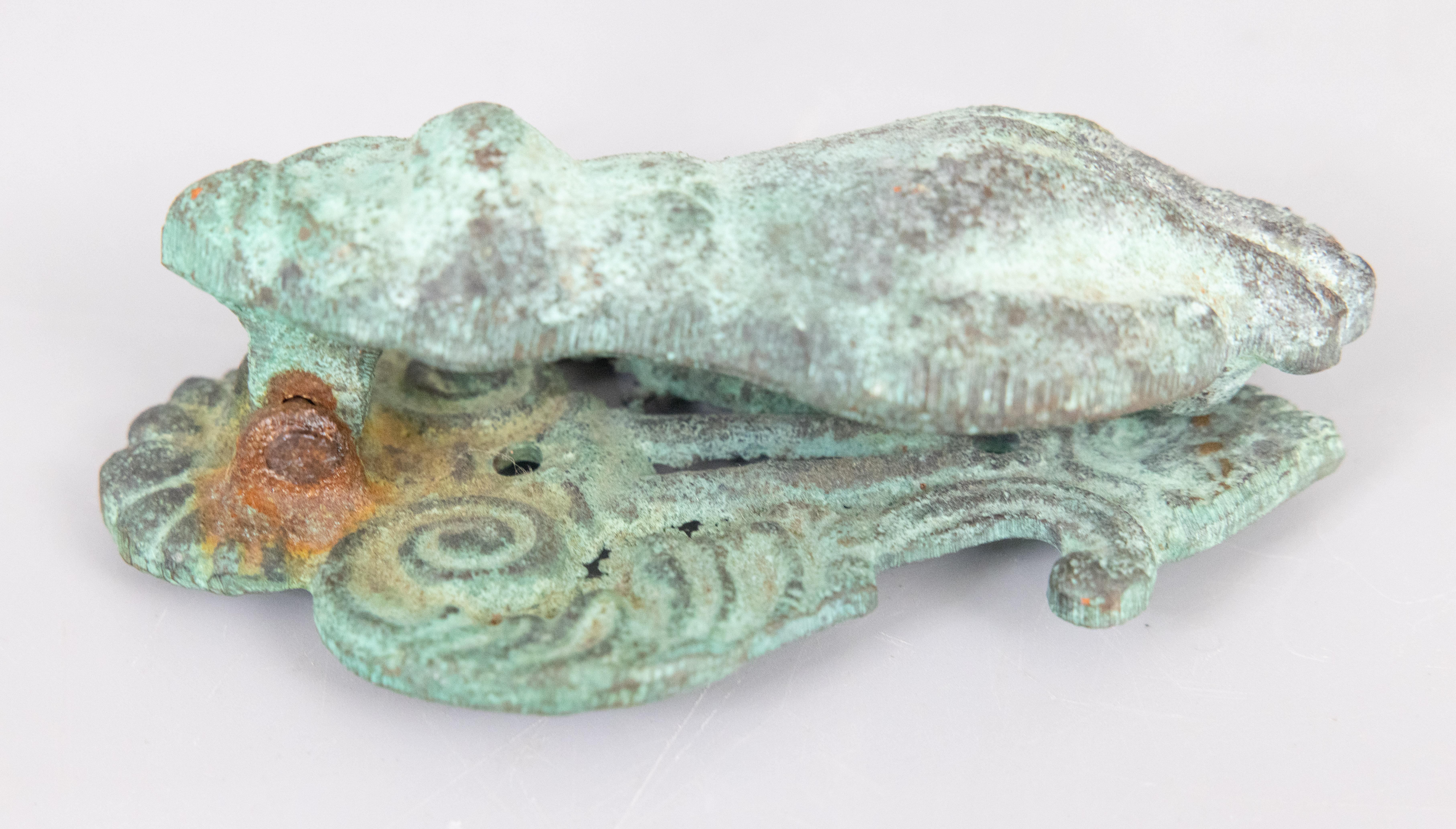 Early 20th Century Antique French Verdigris Cast Iron Hand Door Knocker, circa 1900 For Sale