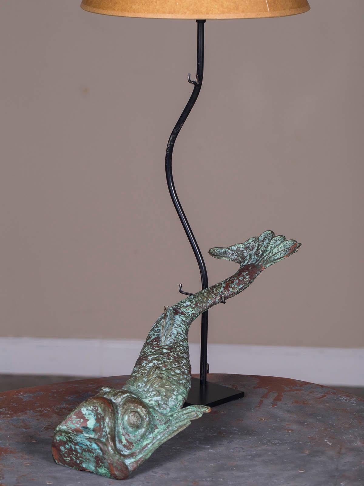 Antique French Verdigris Copper Dolphin Waterspout Custom Lamp, circa 1895 5