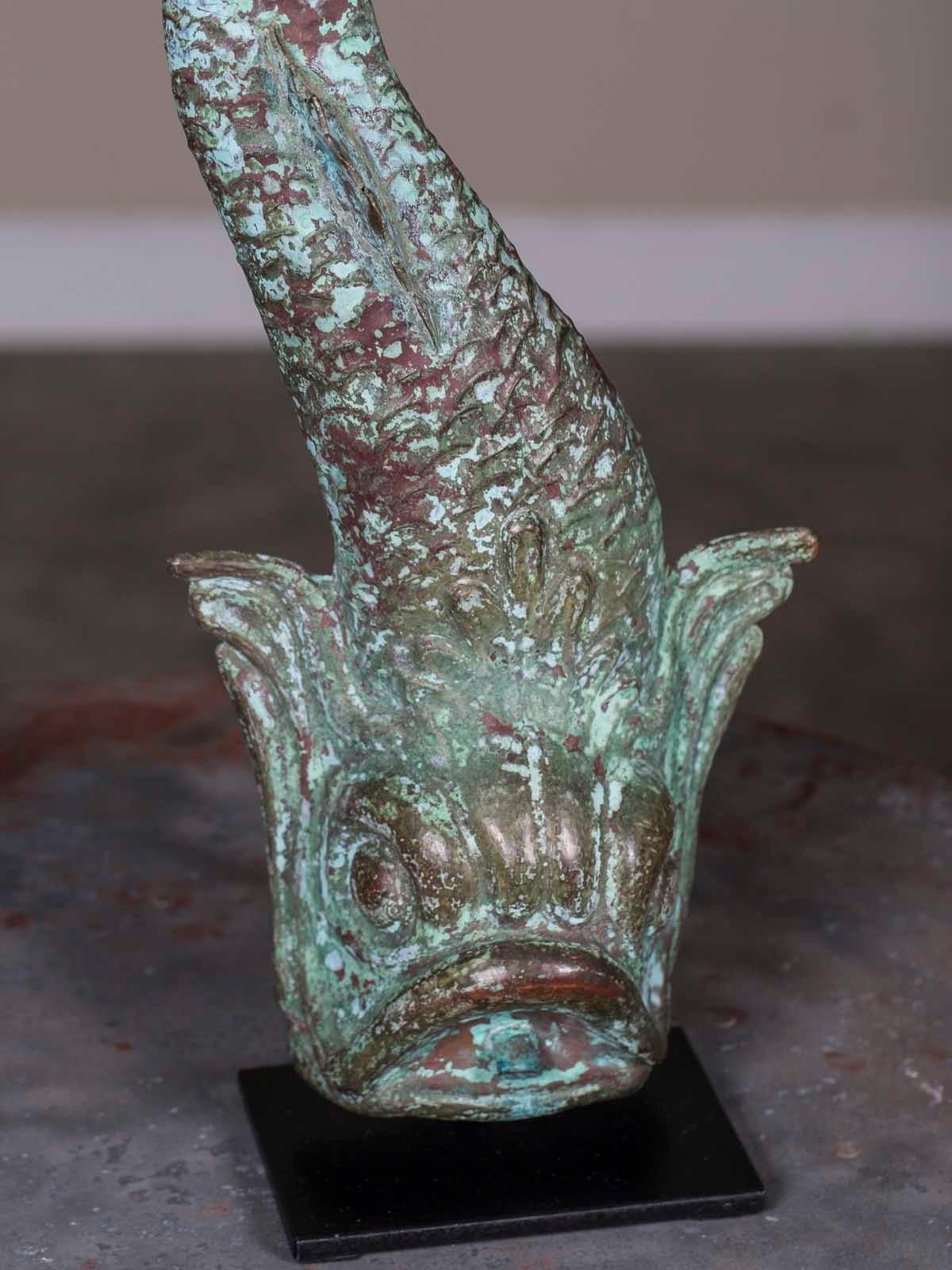 Arts and Crafts Antique French Verdigris Copper Dolphin Waterspout Custom Lamp, circa 1895