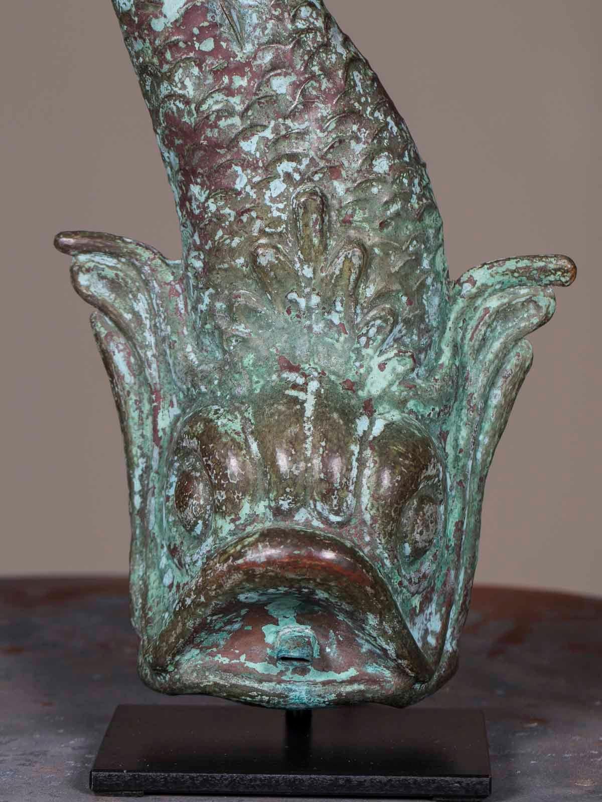 Antique French Verdigris Copper Dolphin Waterspout Custom Lamp, circa 1895 In Good Condition In Houston, TX