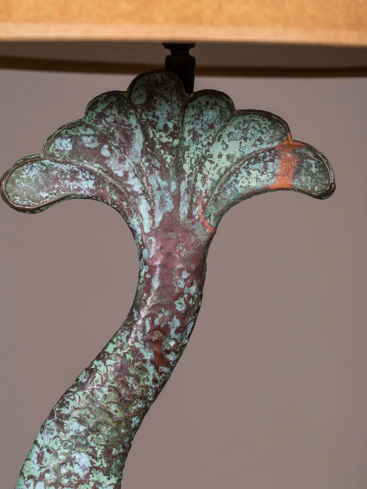 19th Century Antique French Verdigris Copper Dolphin Waterspout Custom Lamp, circa 1895