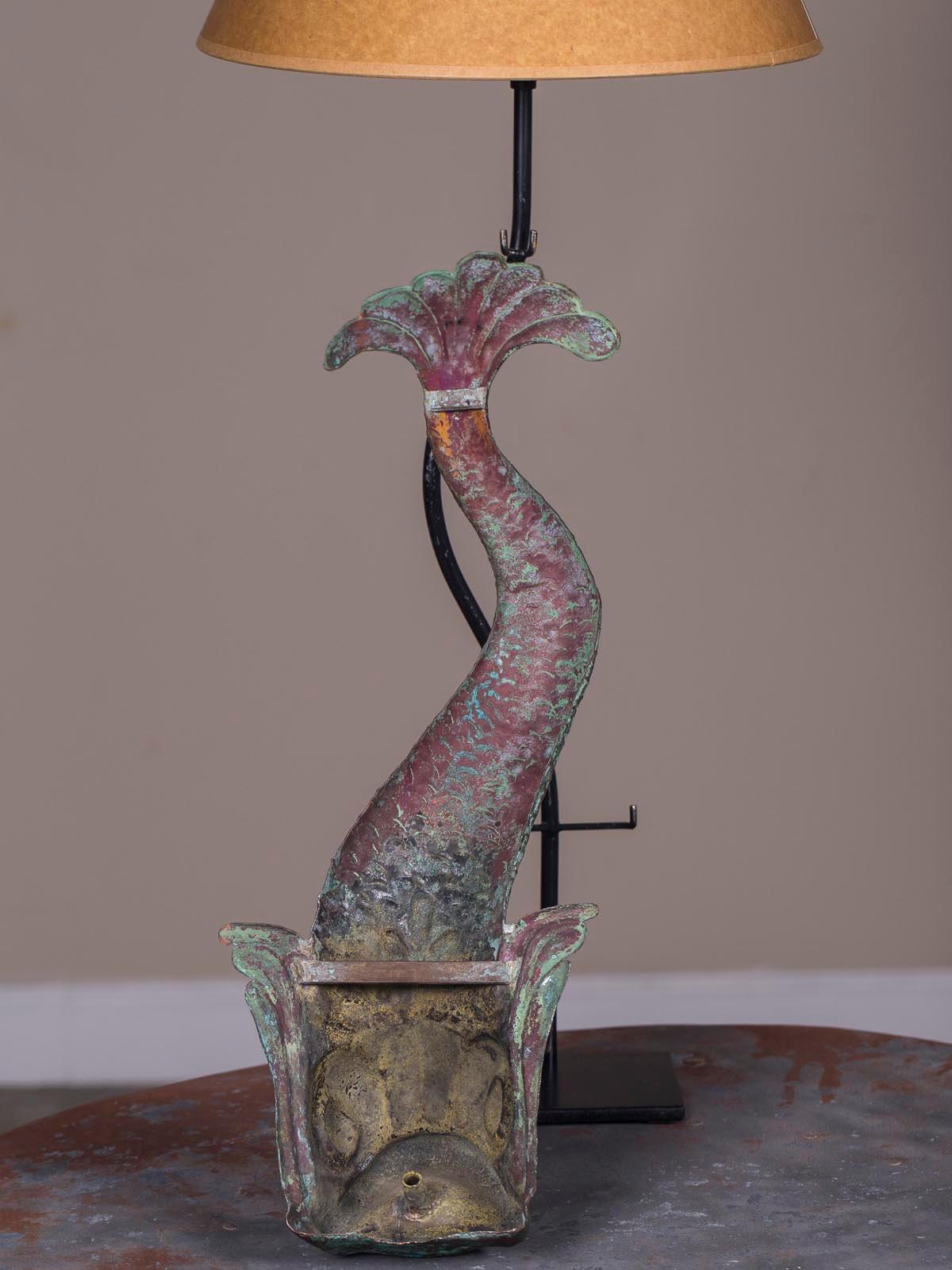 Antique French Verdigris Copper Dolphin Waterspout Custom Lamp, circa 1895 1