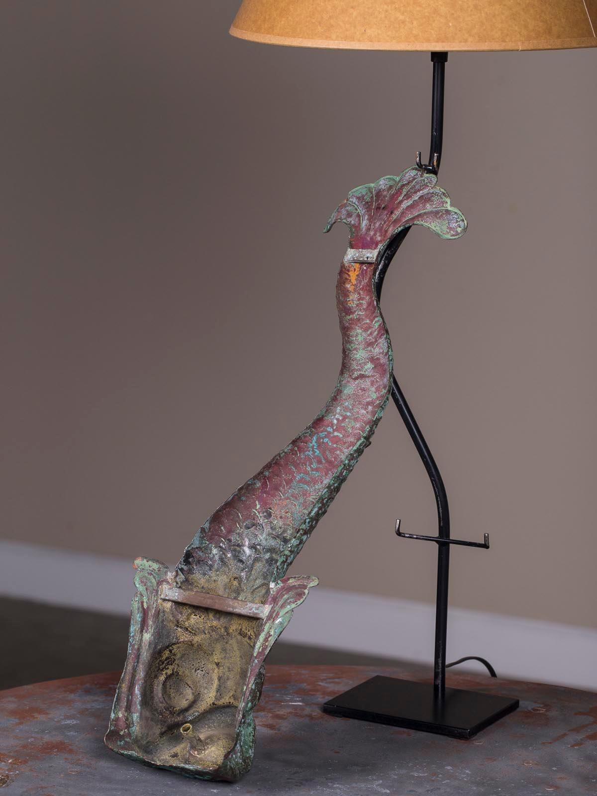 Antique French Verdigris Copper Dolphin Waterspout Custom Lamp, circa 1895 2