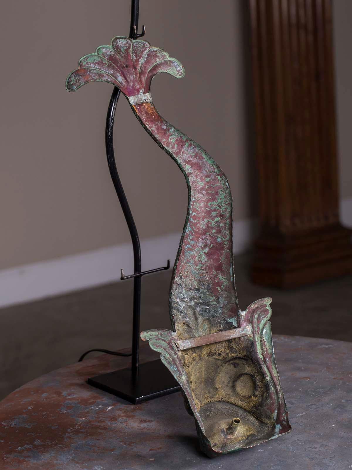 Antique French Verdigris Copper Dolphin Waterspout Custom Lamp, circa 1895 3