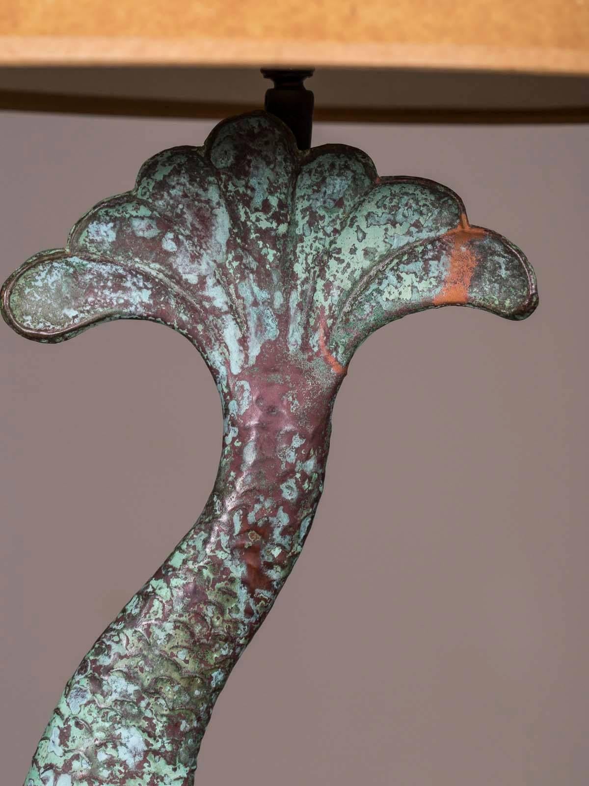 Late 19th Century Antique French Verdigris Copper Dolphin Waterspout Mounted as a Custom Lamp
