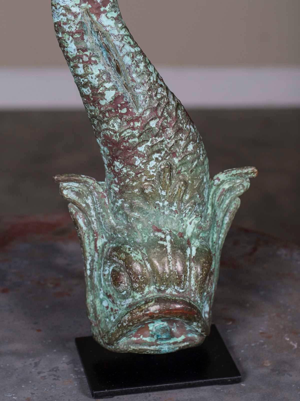 Antique French Verdigris Copper Dolphin Waterspout Mounted as a Custom Lamp 1