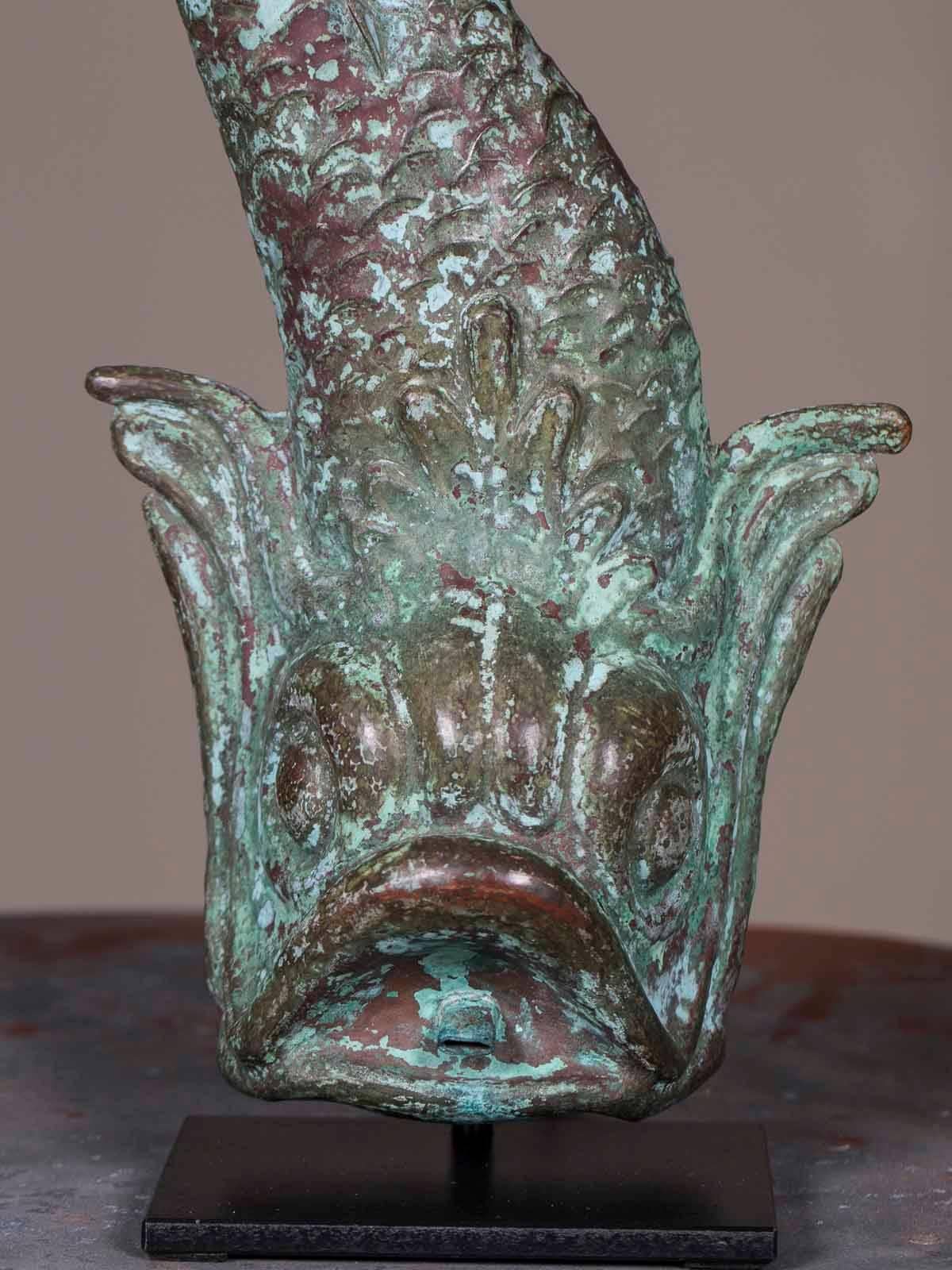 Antique French Verdigris Copper Dolphin Waterspout Mounted as a Custom Lamp 2
