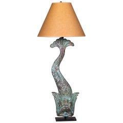 Antique French Verdigris Copper Dolphin Waterspout Mounted as a Custom Lamp