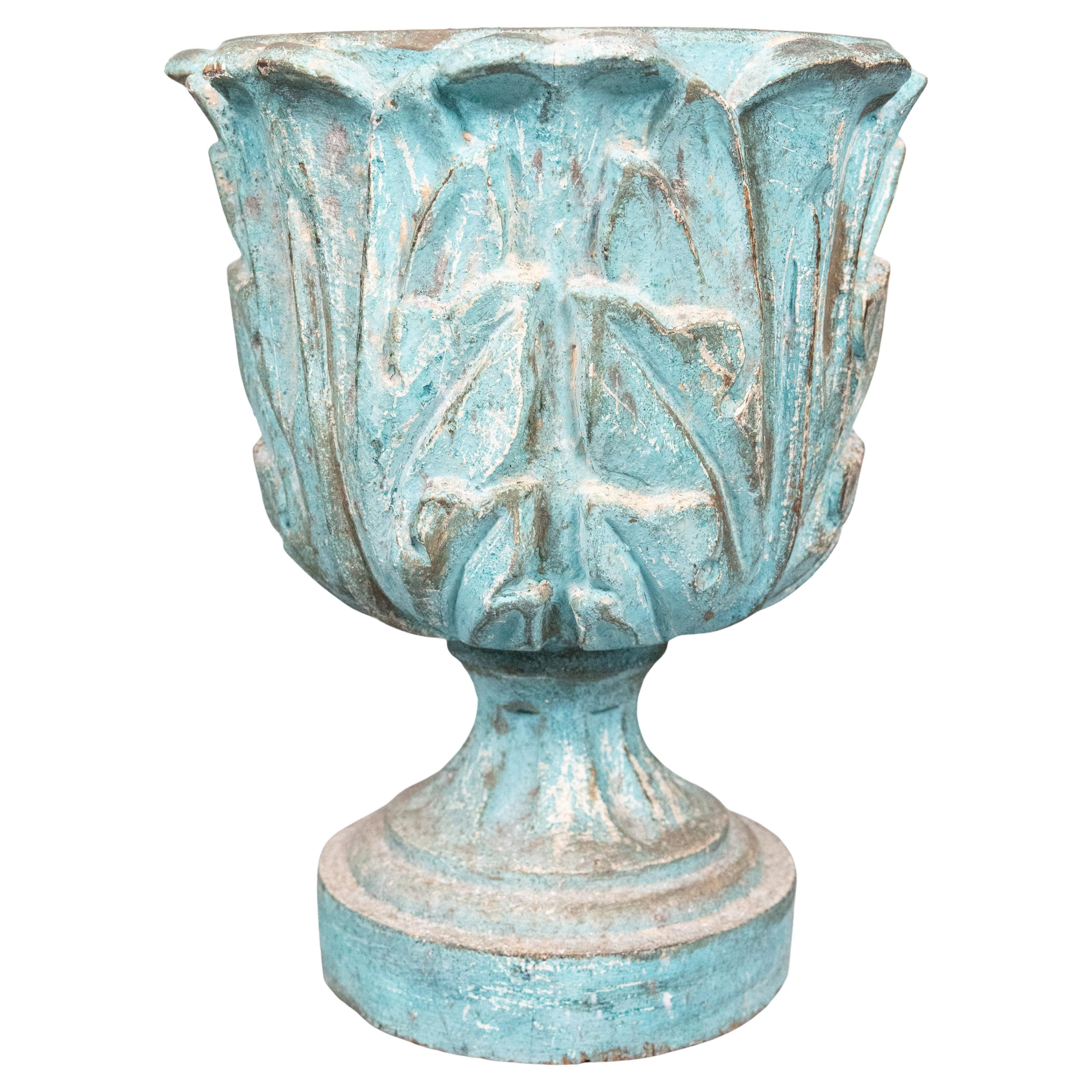 Jardinière française ancienne en bois peint en vert-de-gris en vente