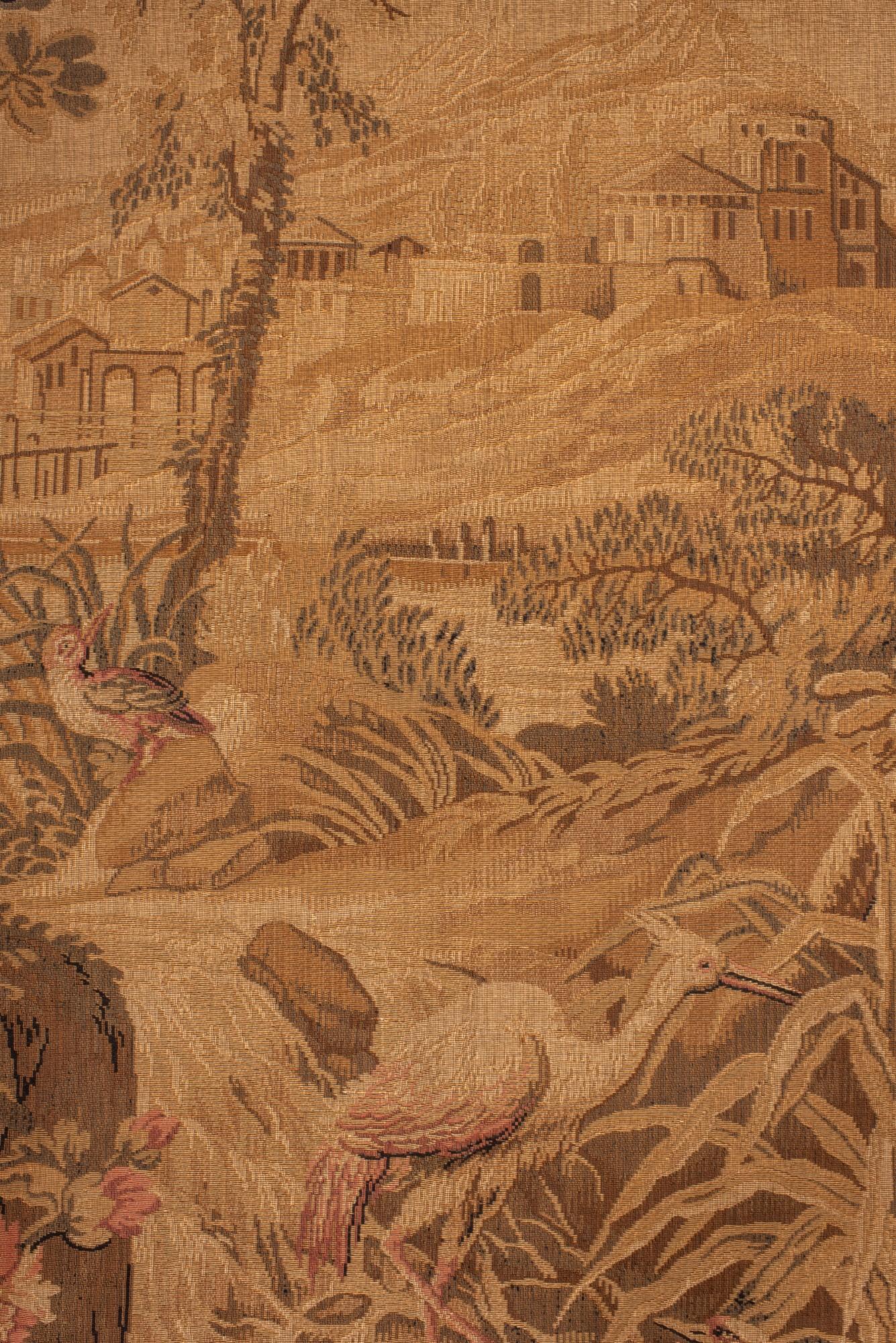 Antique French Verdure Tapestry with Birds and Countryside Landscape Francés en venta