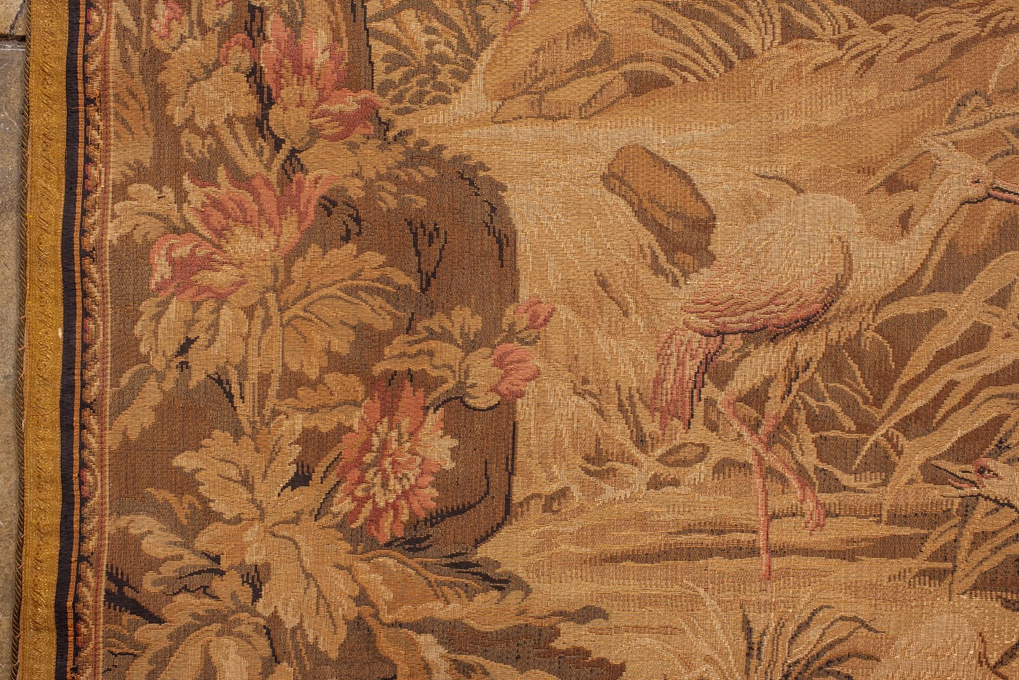 Antique French Verdure Tapestry with Birds and Countryside Landscape Tejido a mano en venta