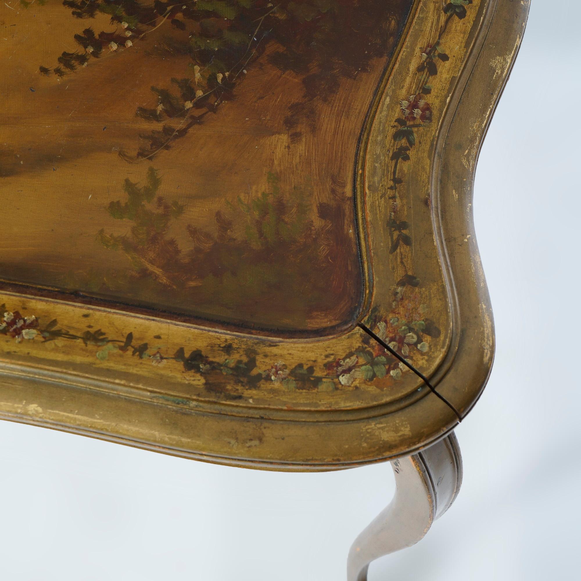 Antique French Vernis Martin Decorated Giltwood Table 19th C For Sale 3