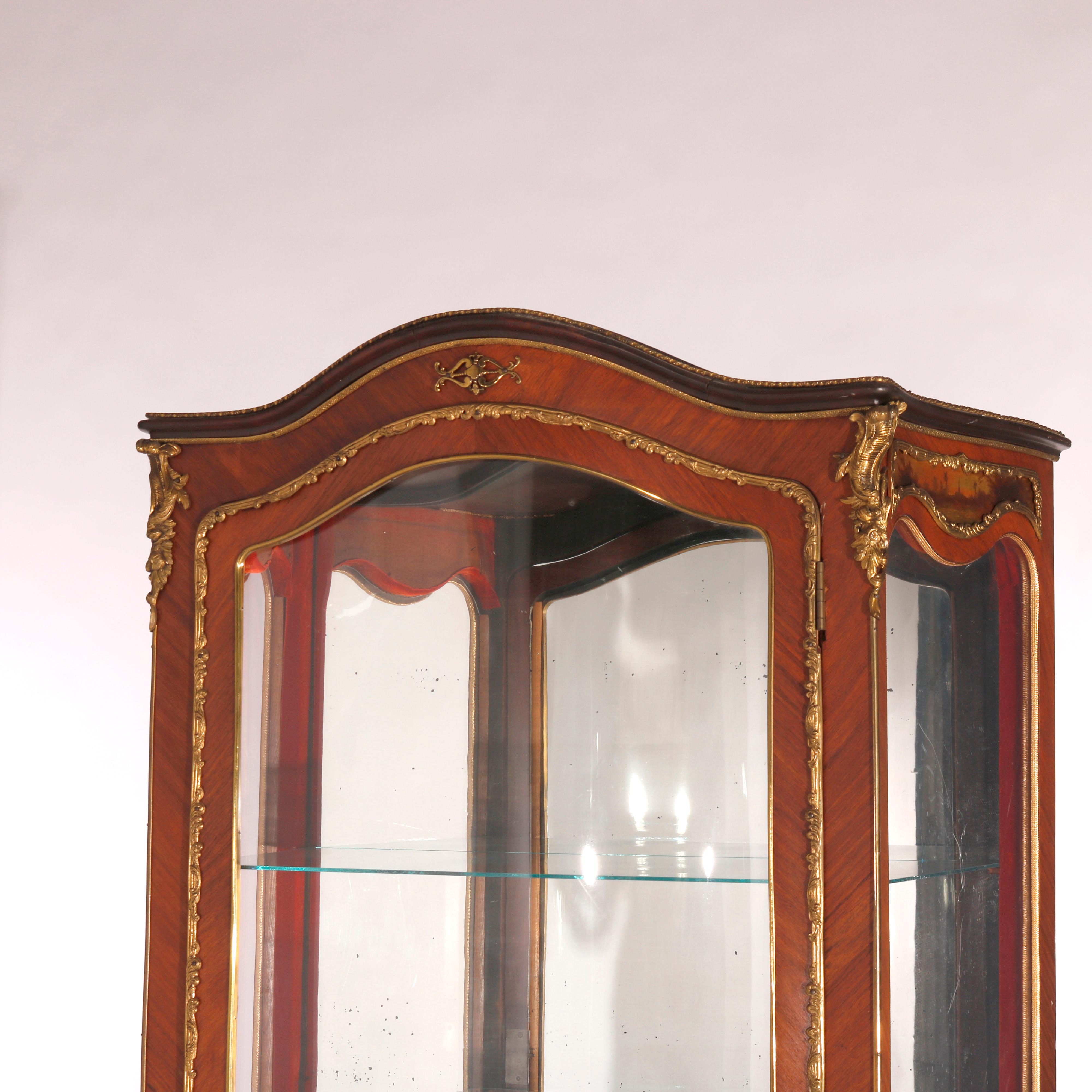 Glass Antique French Vernis Martin Decorated Kingwood & Ormolu Bombe Vitrine c1900 For Sale