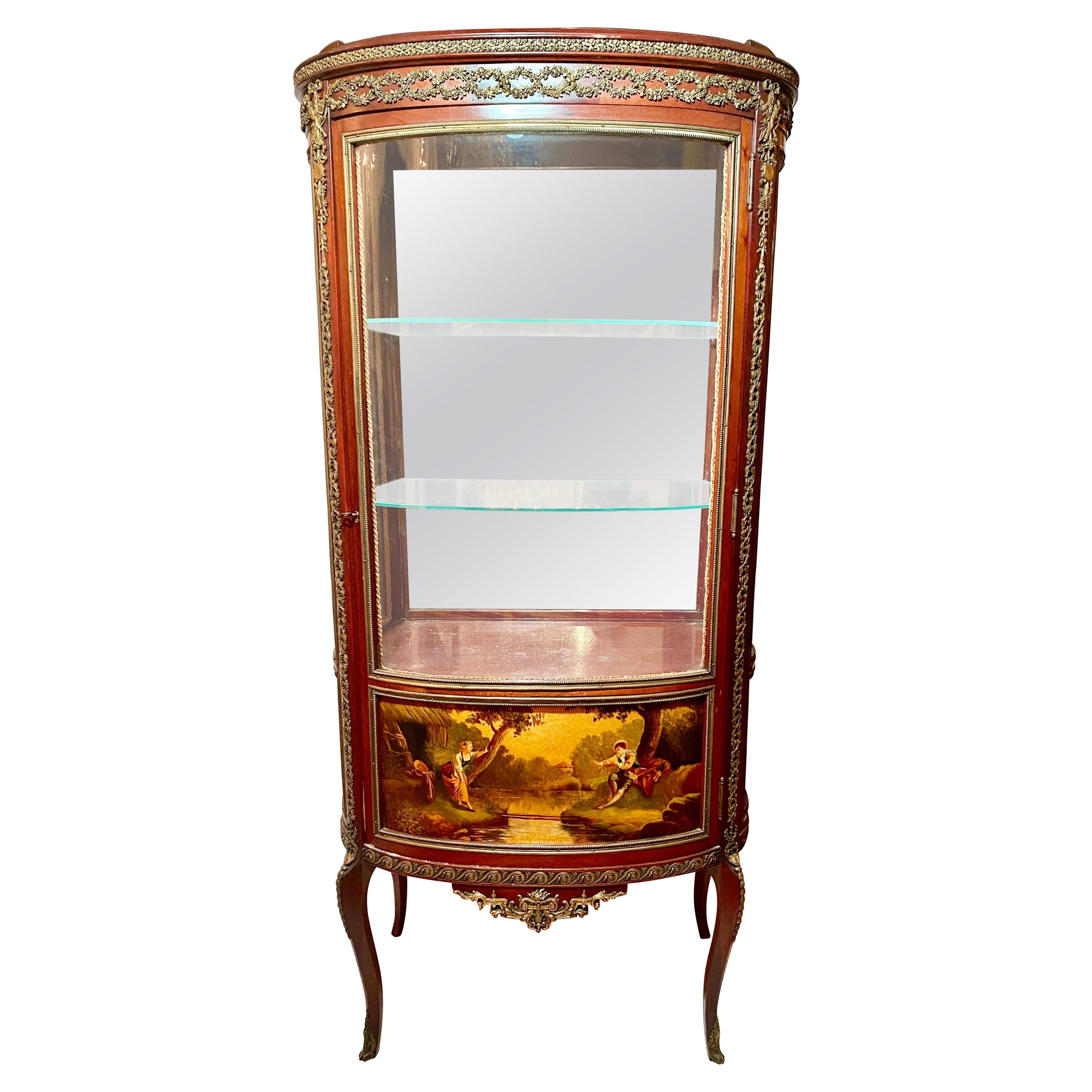 Vitrine française ancienne « Vernis Martin » avec détails en bronze doré, vers 1870