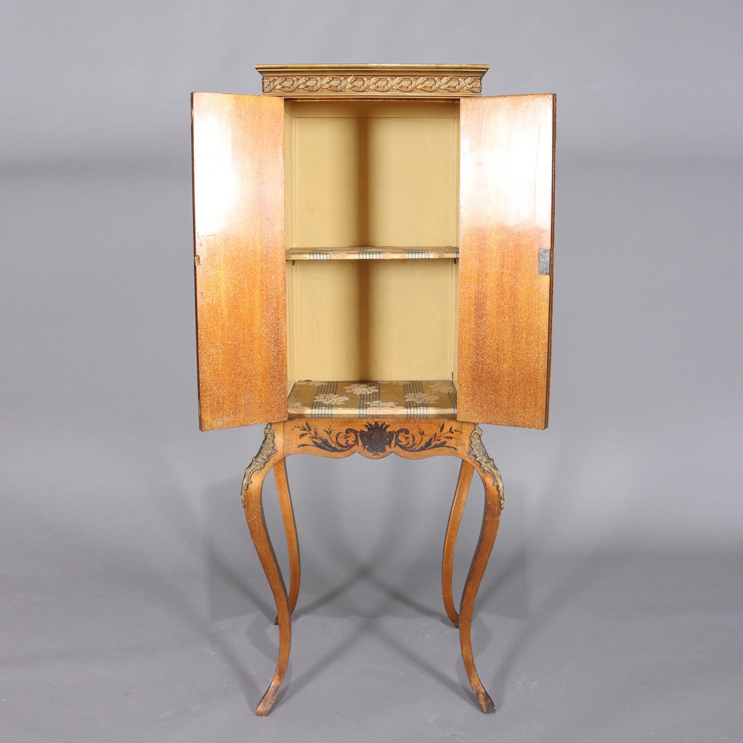 19th Century Antique French Vernis Martin Hand-Painted Giltwood Petite Cabinet, circa 1890