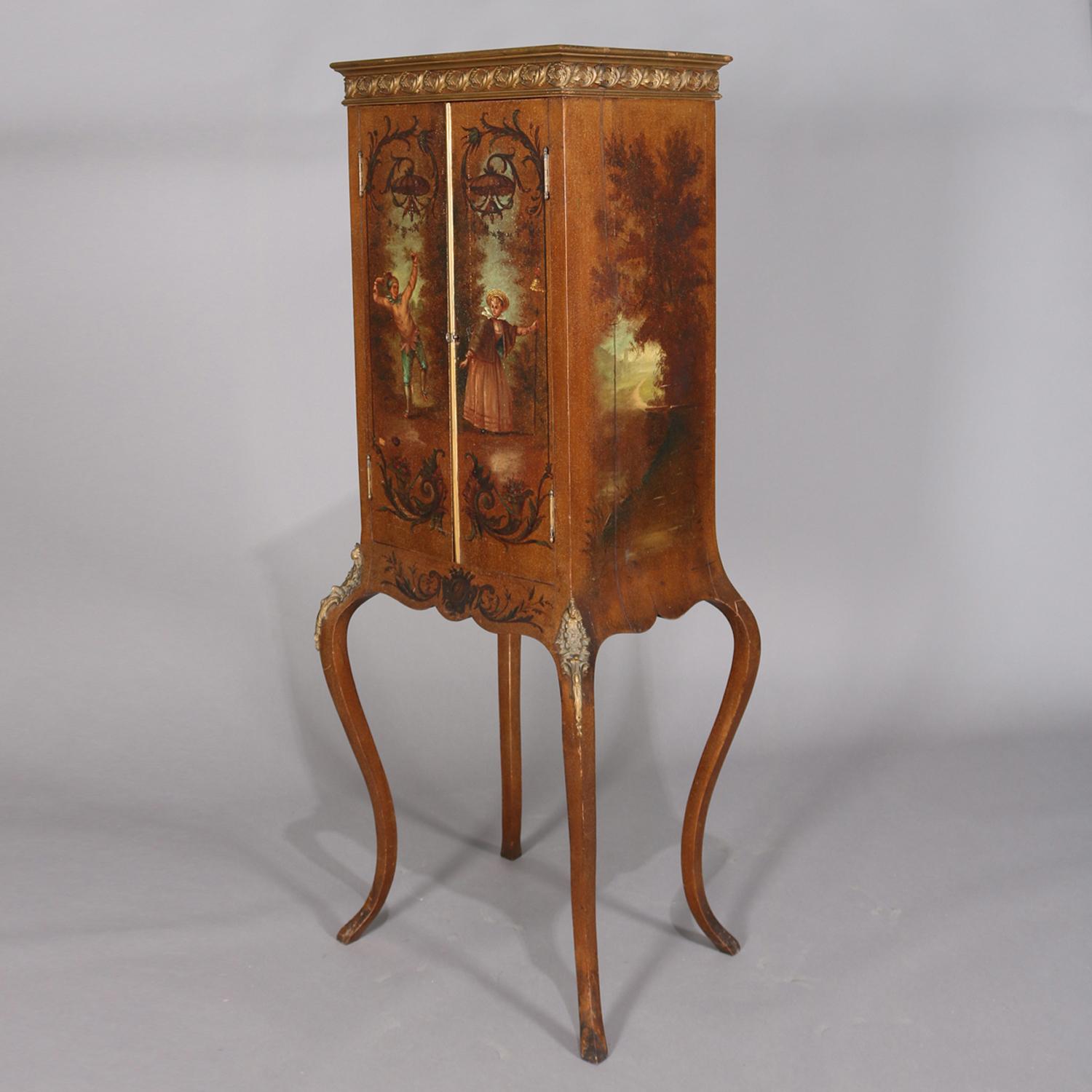Antique French Vernis Martin Hand-Painted Giltwood Petite Cabinet, circa 1890 1