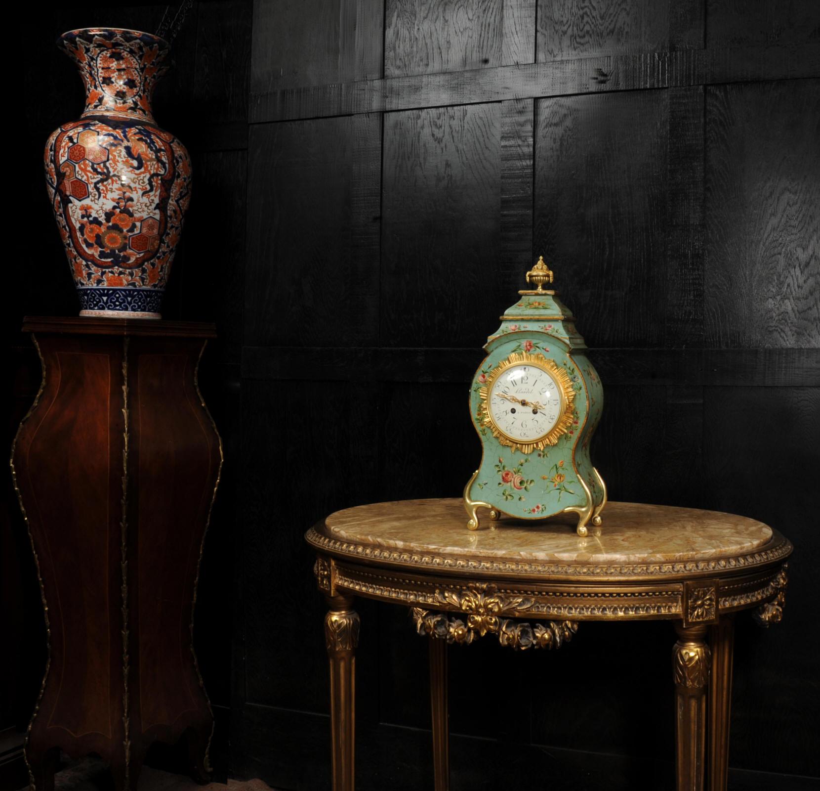 Baroque Antique French Vernis Martin Lacquer Clock - Eau de Nil