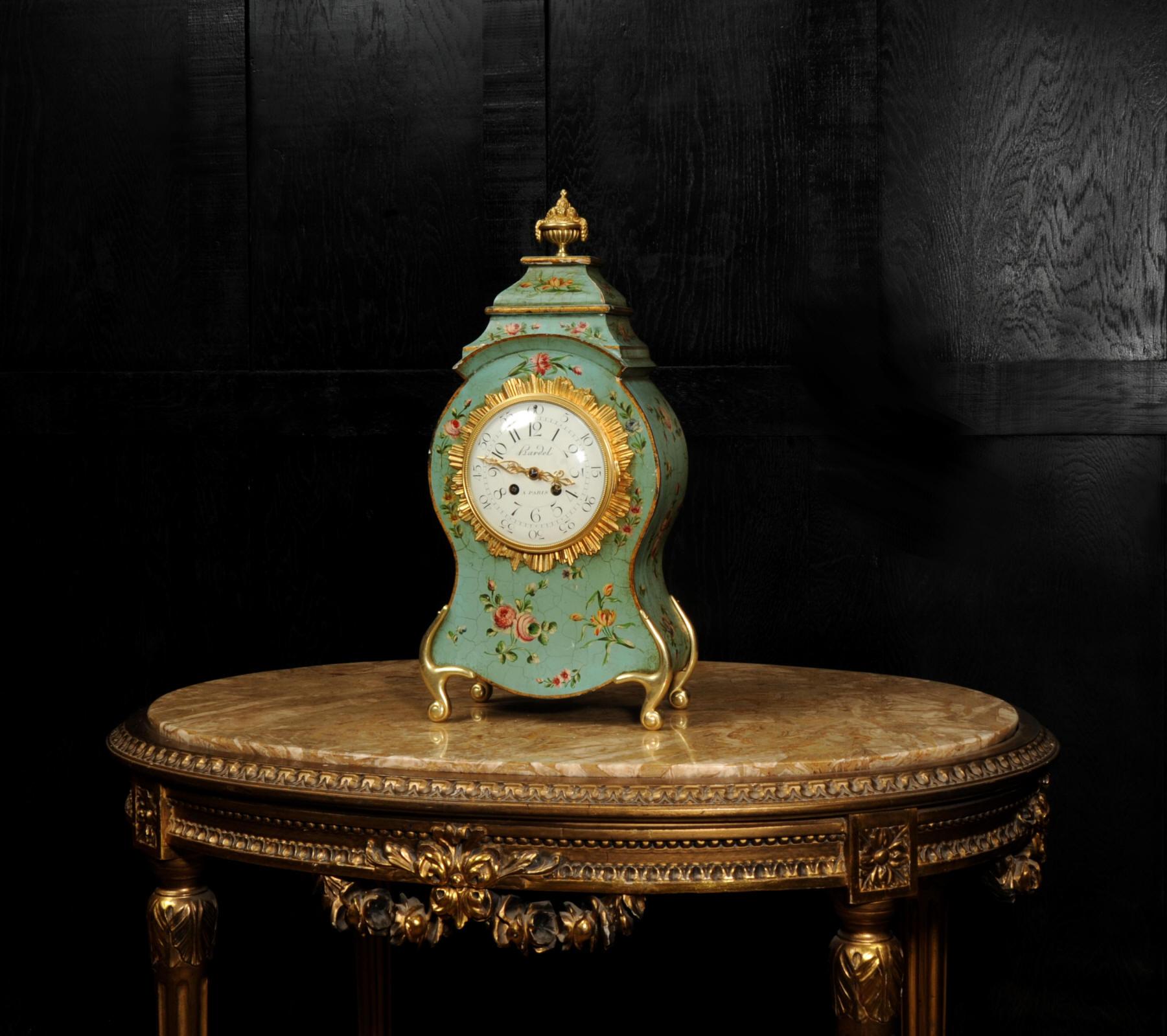 19th Century Antique French Vernis Martin Lacquer Clock - Eau de Nil