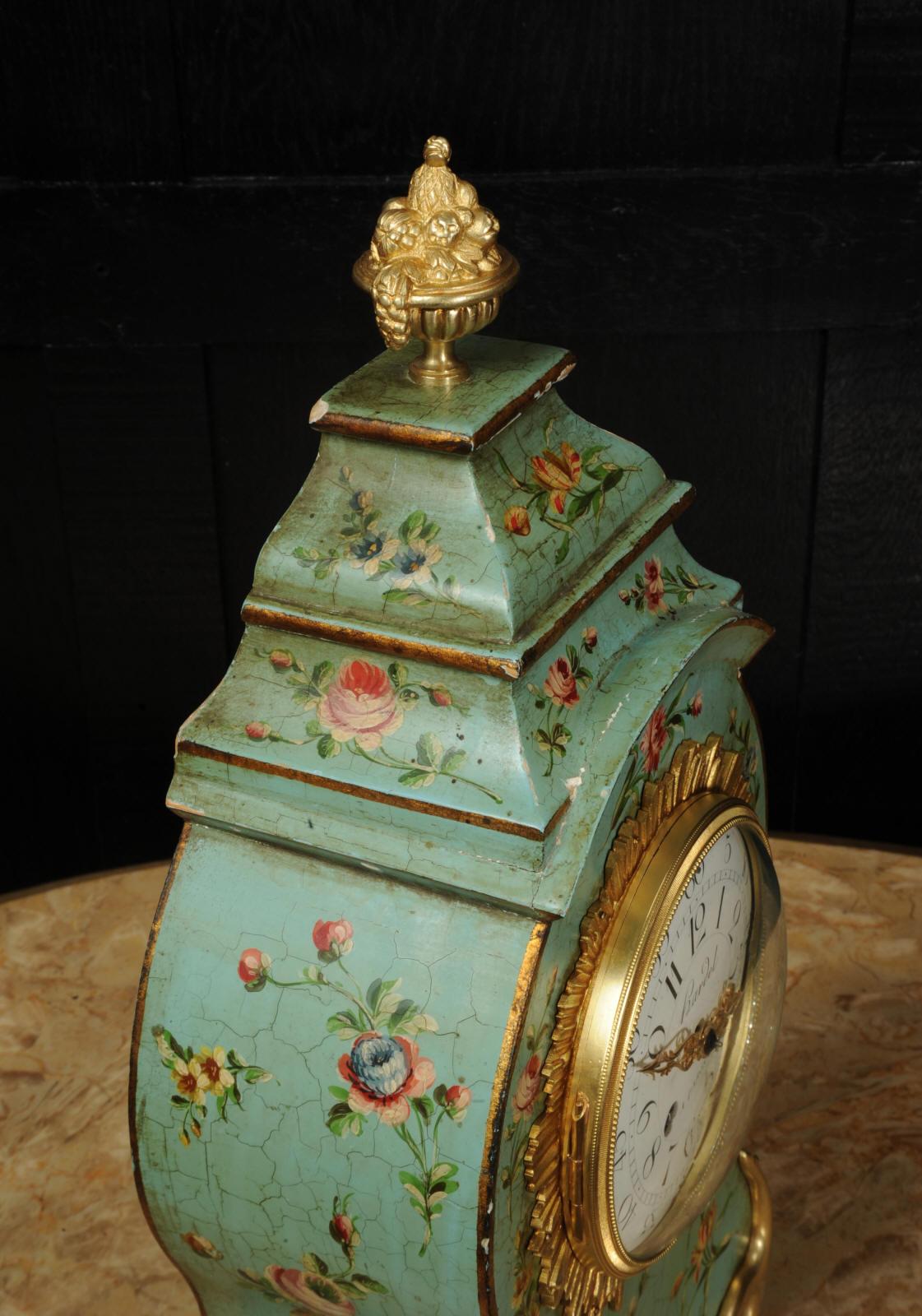 Antique French Vernis Martin Lacquer Clock - Eau de Nil 1