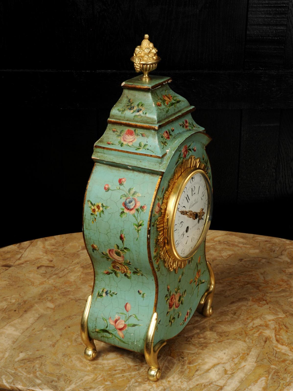 Antique French Vernis Martin Lacquer Clock - Eau de Nil 2