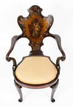 Antique French Vernis Martin Salon Open Armchair Druce & Co, 19th Century