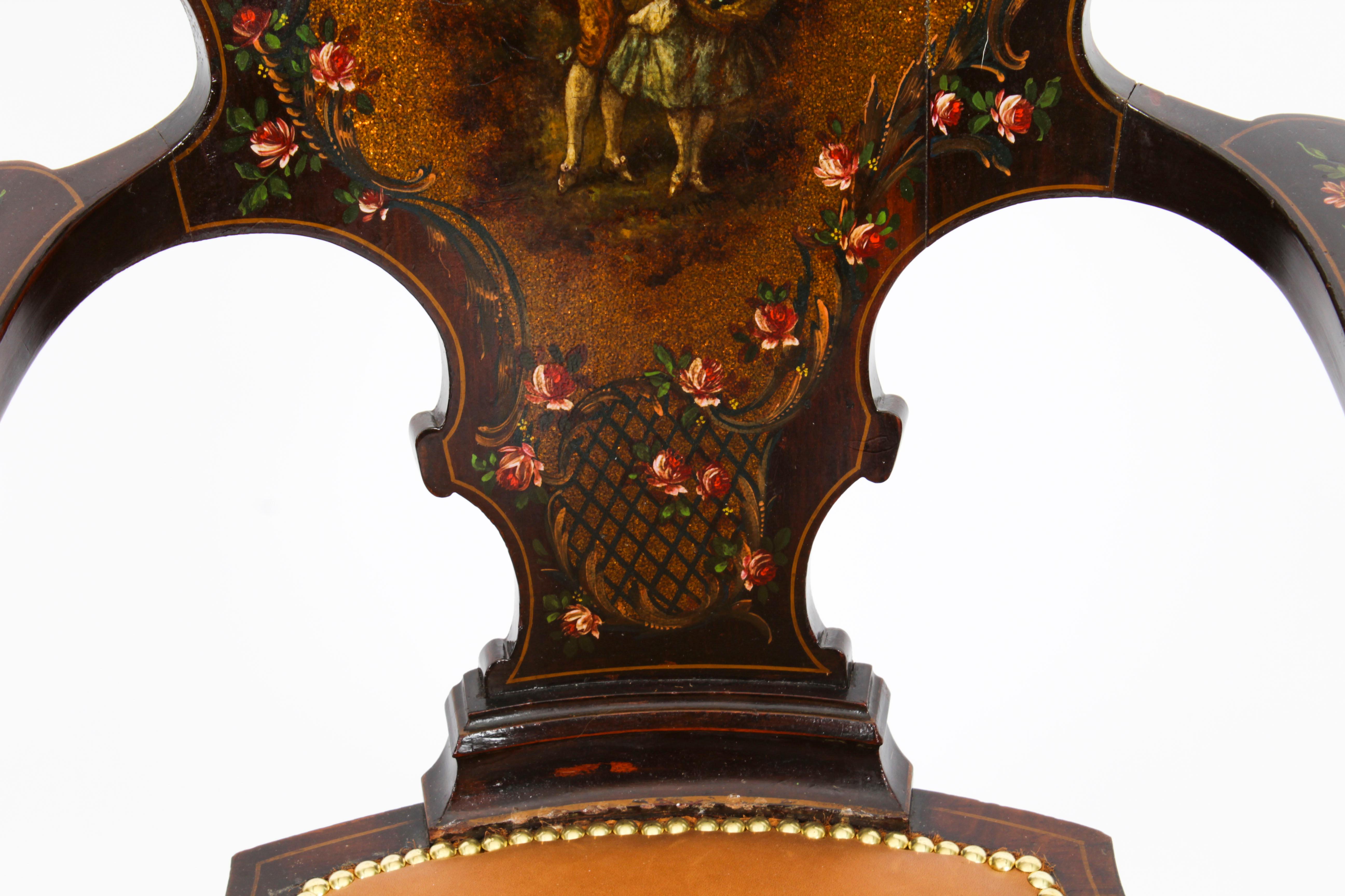 Noyer Fauteuil de salon français ancien Druce & Co de Vernis Martin Salon du 19ème siècle en vente