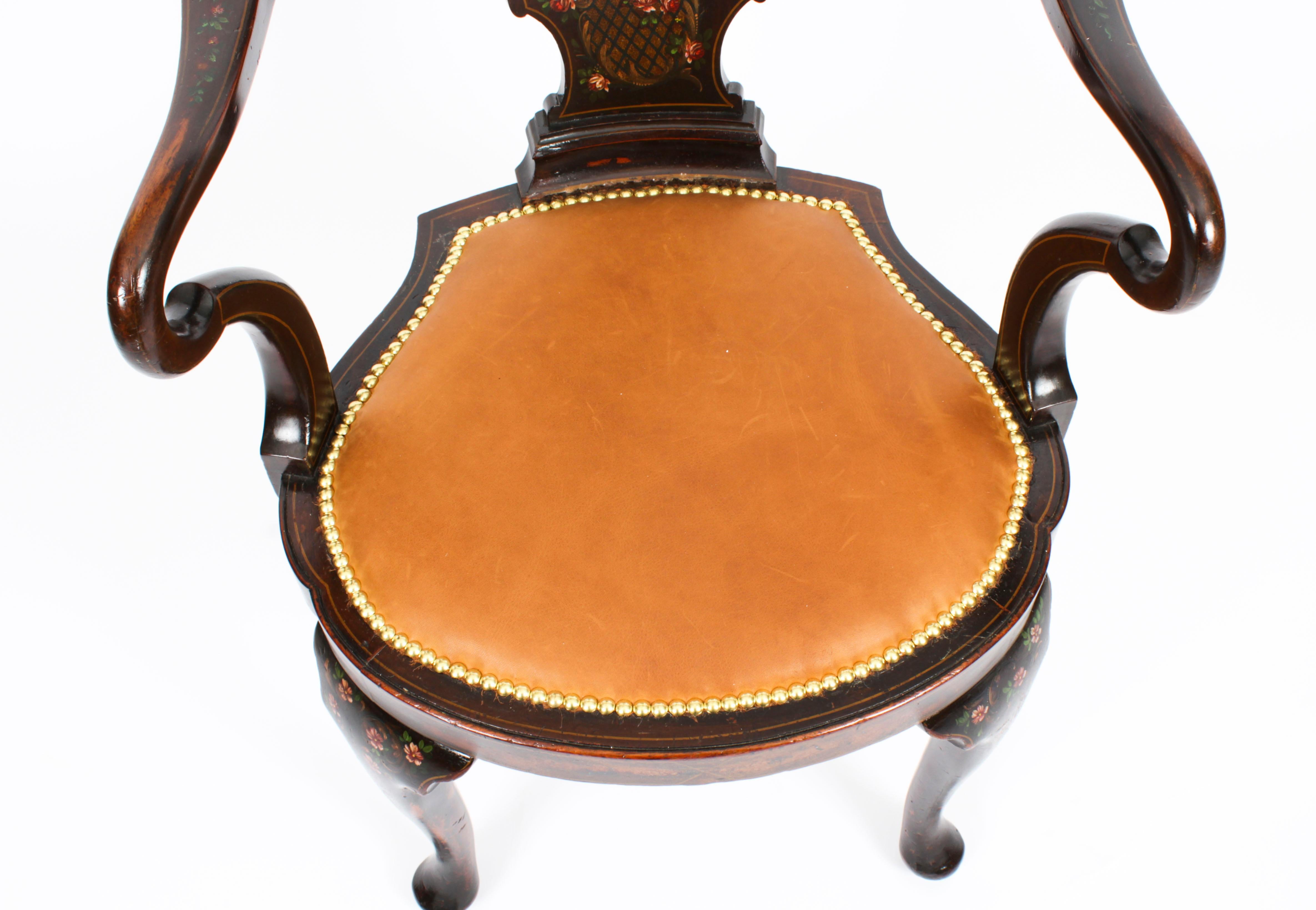 Antique French Vernis Martin Salon Open Armchair Druce & Co 19th Century For Sale 1