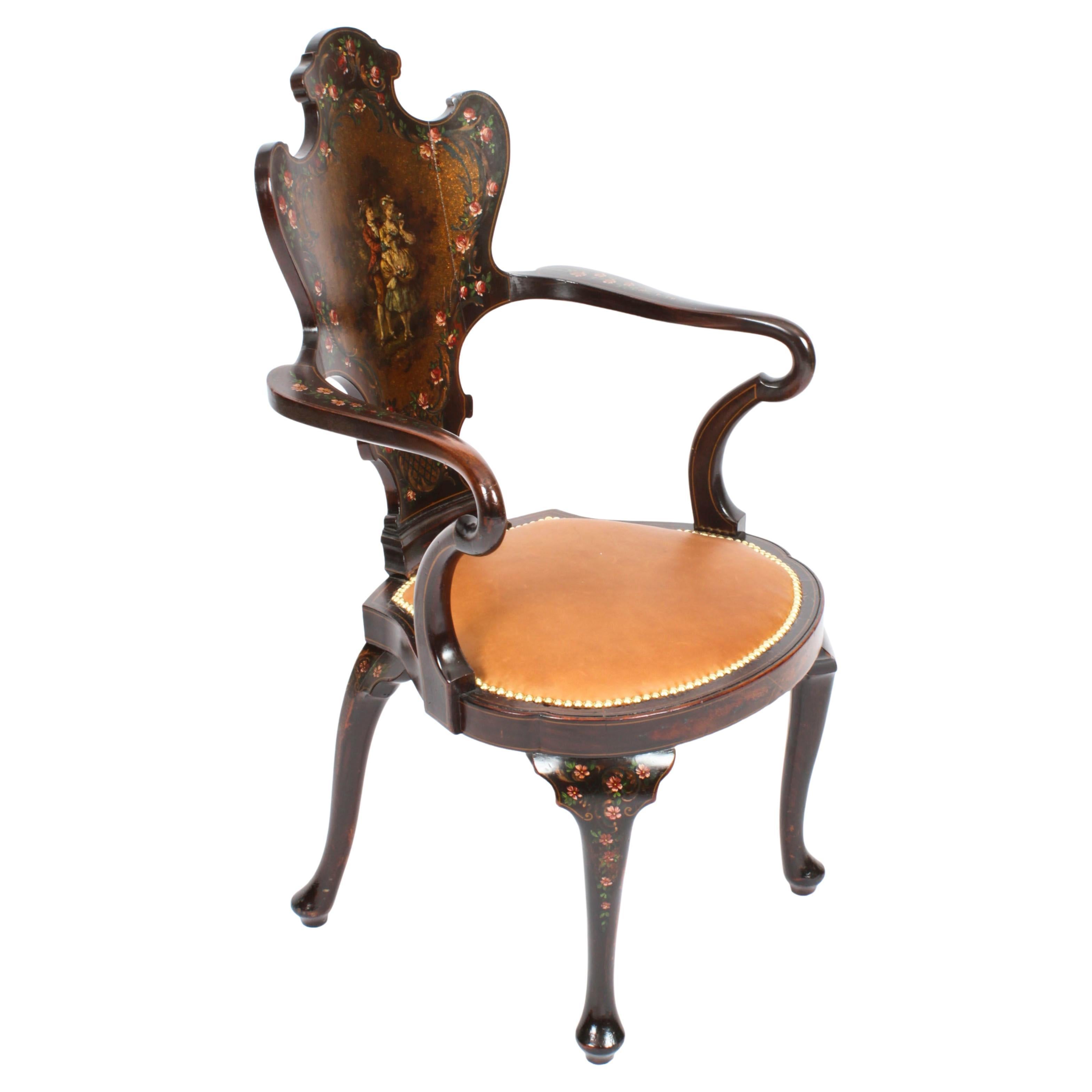 Antique French Vernis Martin Salon Open Armchair Druce & Co 19th Century For Sale