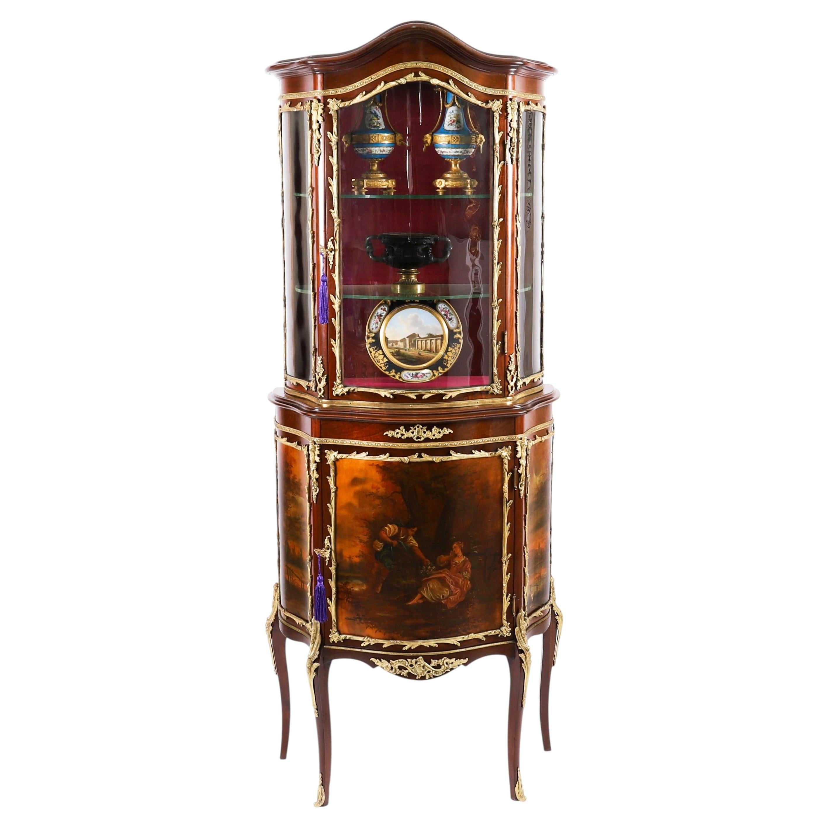 Antique French Vernis Martin Vitrine Display Cabinet 19th Century