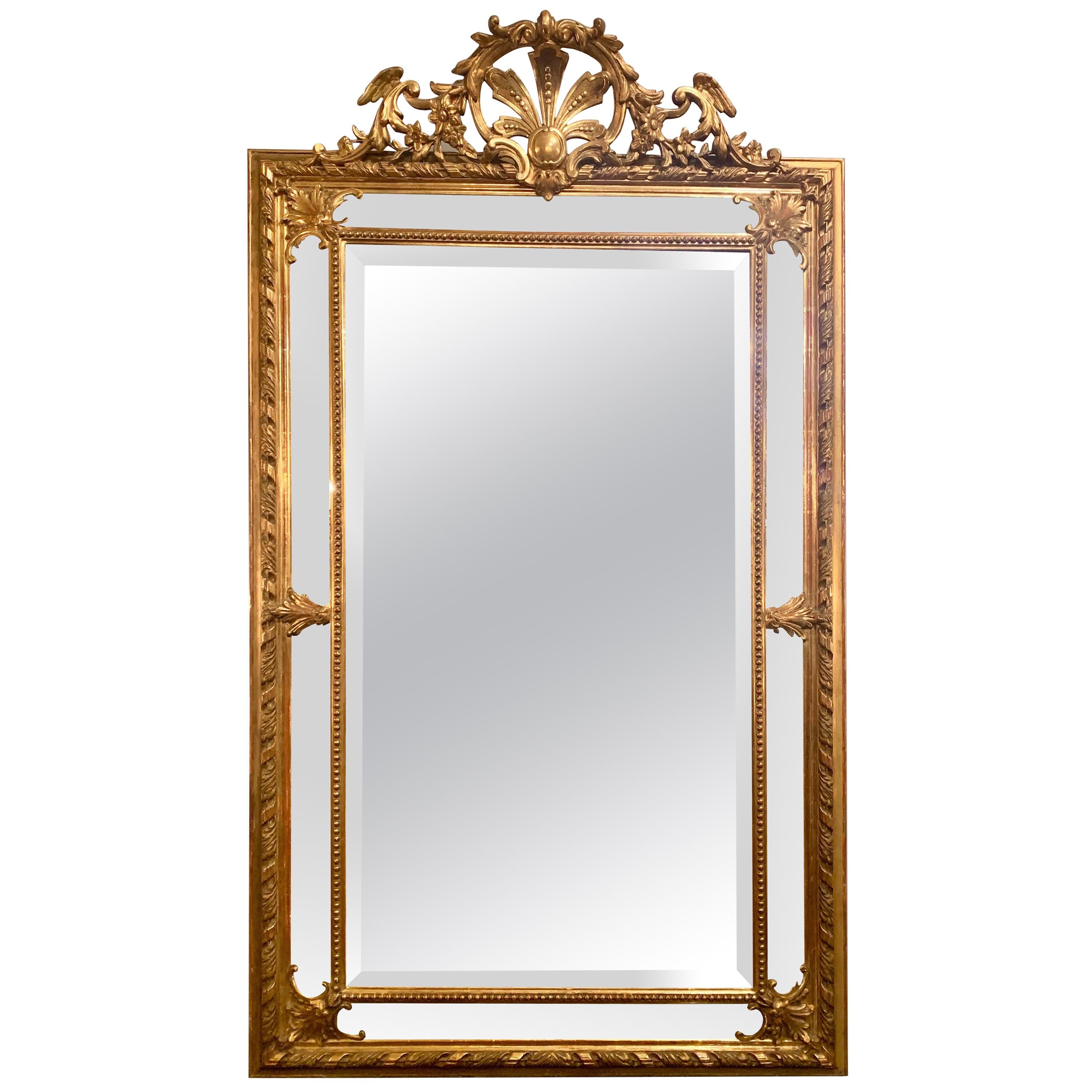 Antique French Very Fine Quality Gold-Leaf Beveled Mirror, circa 1865-1885