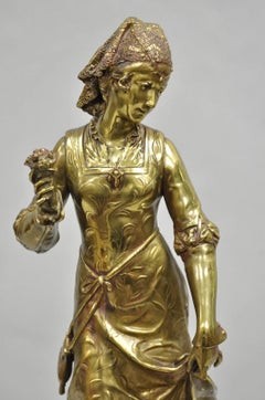 Antique French Victorian 18" Bronze Maiden Sculpture after Adrien Etienne Gaudez