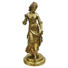 Antique French Victorian 18" Bronze Maiden Sculpture after Adrien Etienne Gaudez
