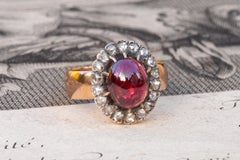 Antique French Victorian 18k Gold 2.7ct Carbuncle Garnet Diamond Cluster Ring