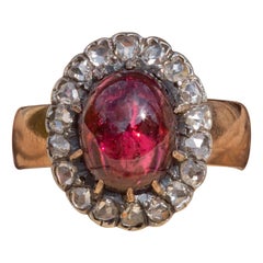 Antiker französischer viktorianischer 18k Gold 2,7 Karat Carbuncle Granat Diamant-Cluster-Ring