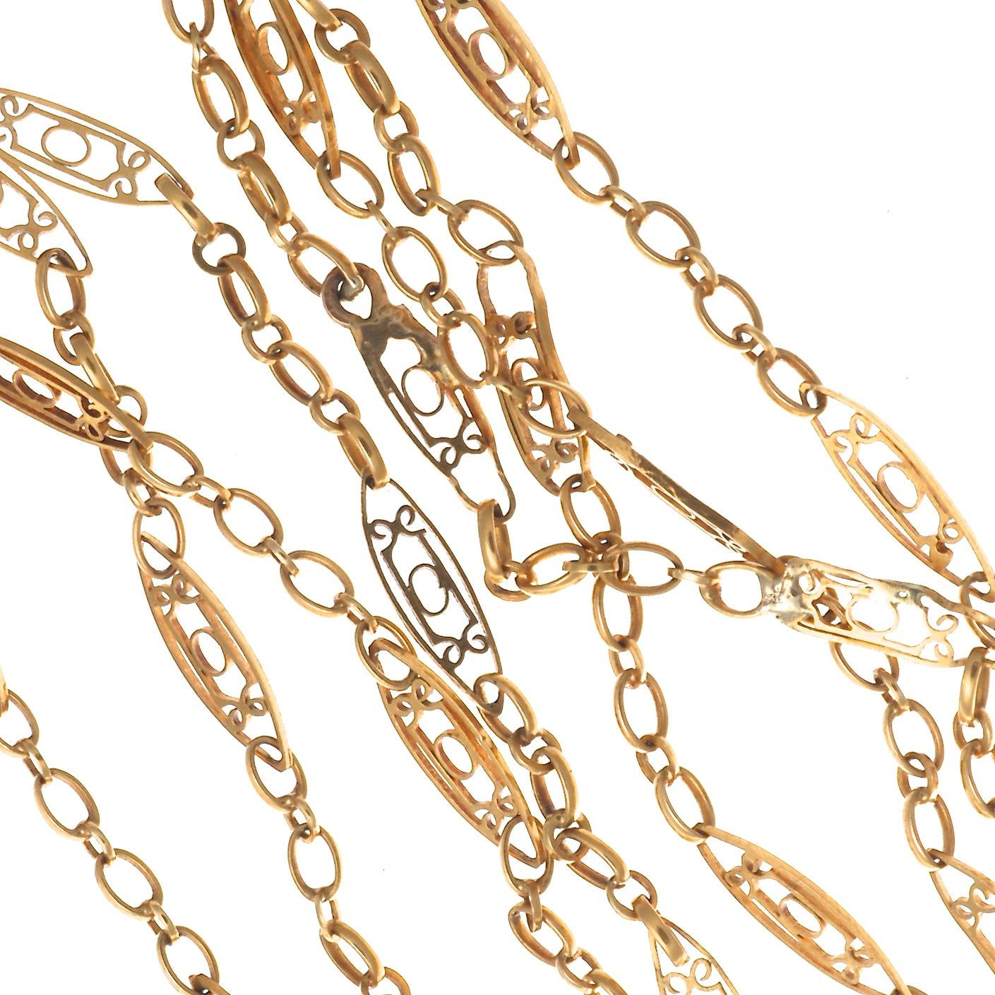 Women's Antique French Victorian 18 Karat Long Link Chain Necklace
