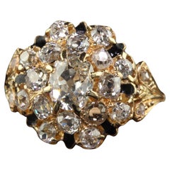 Antique French Victorian 18K Yellow Old Mine Diamond Enamel Engagement Ring