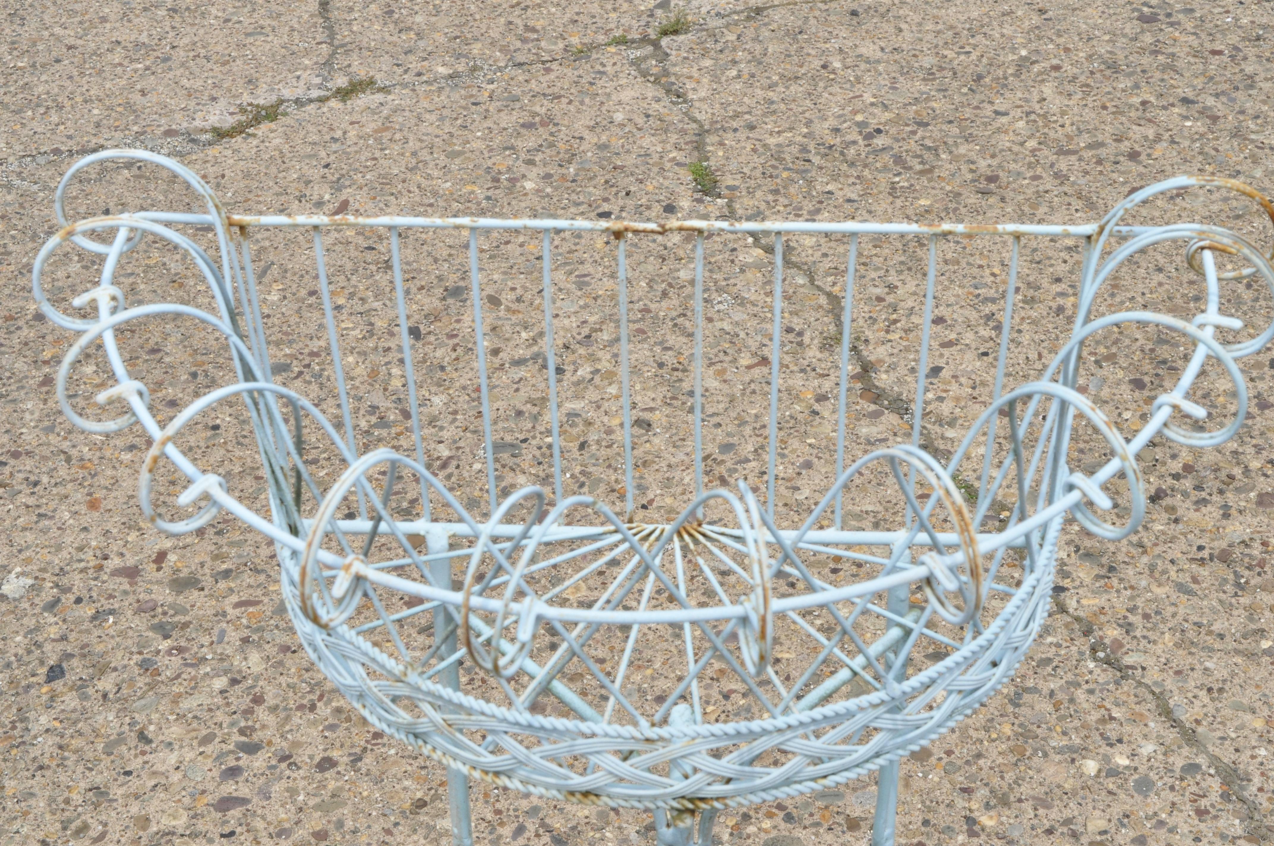 Antique French Victorian 3-Tier Blue Iron Wire Metal Planter Plant Stand 2