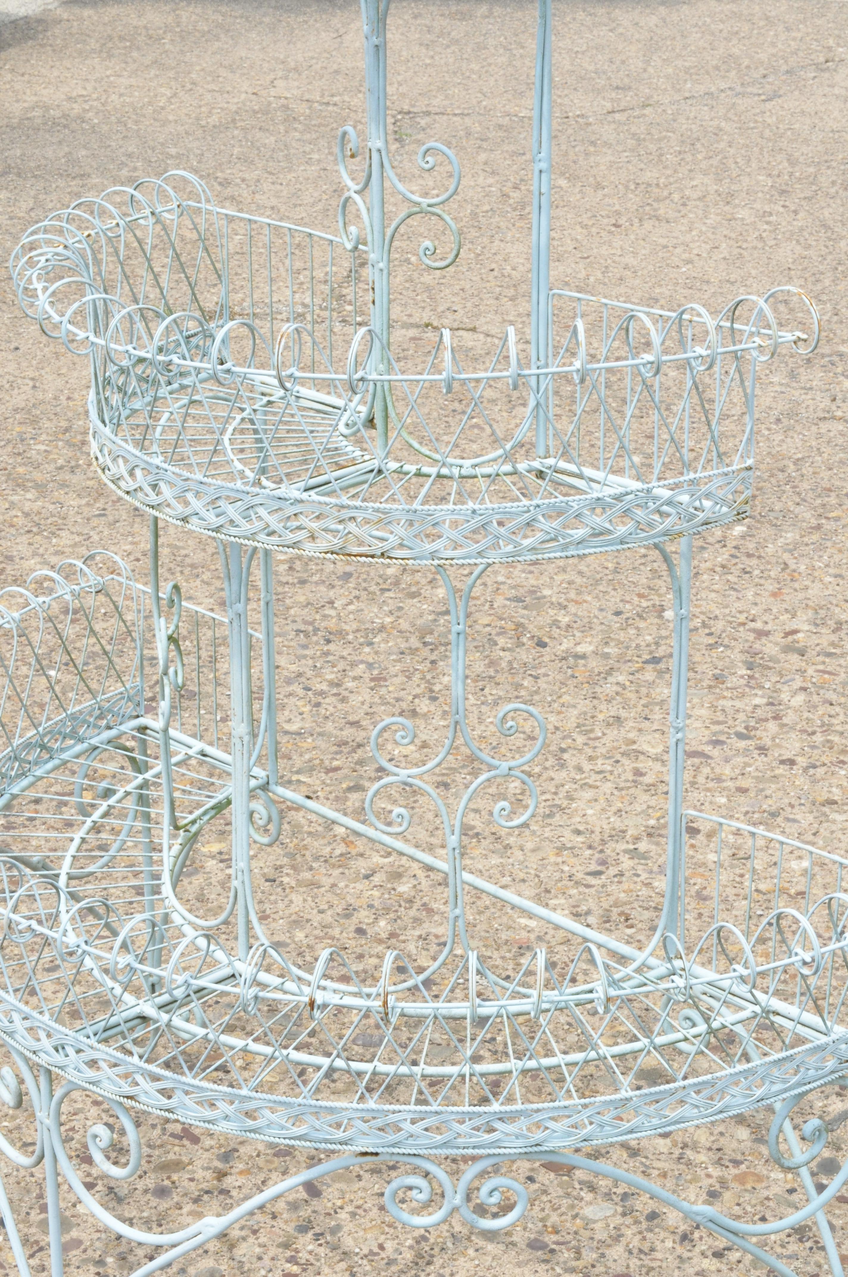20th Century Antique French Victorian 3-Tier Blue Iron Wire Metal Planter Plant Stand
