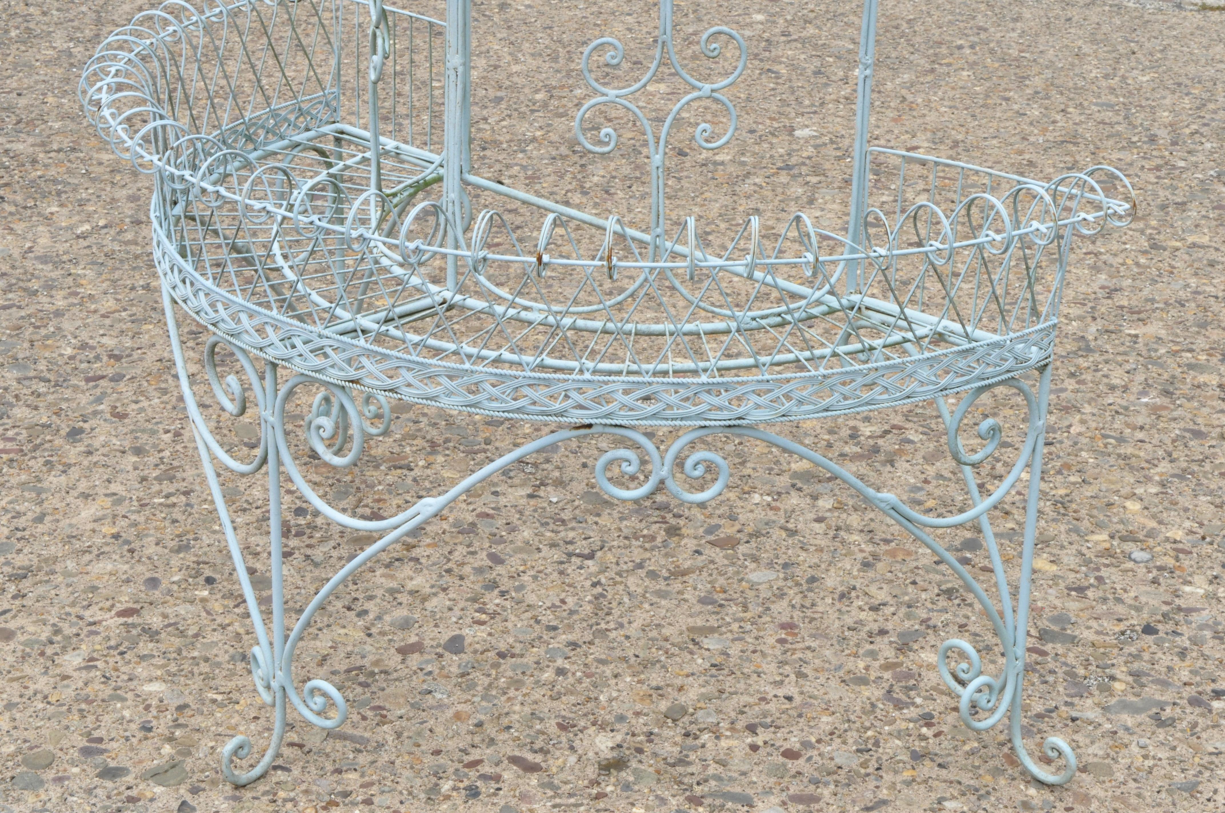 Wrought Iron Antique French Victorian 3-Tier Blue Iron Wire Metal Planter Plant Stand