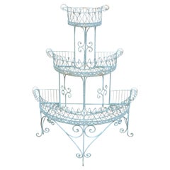 Retro French Victorian 3-Tier Blue Iron Wire Metal Planter Plant Stand