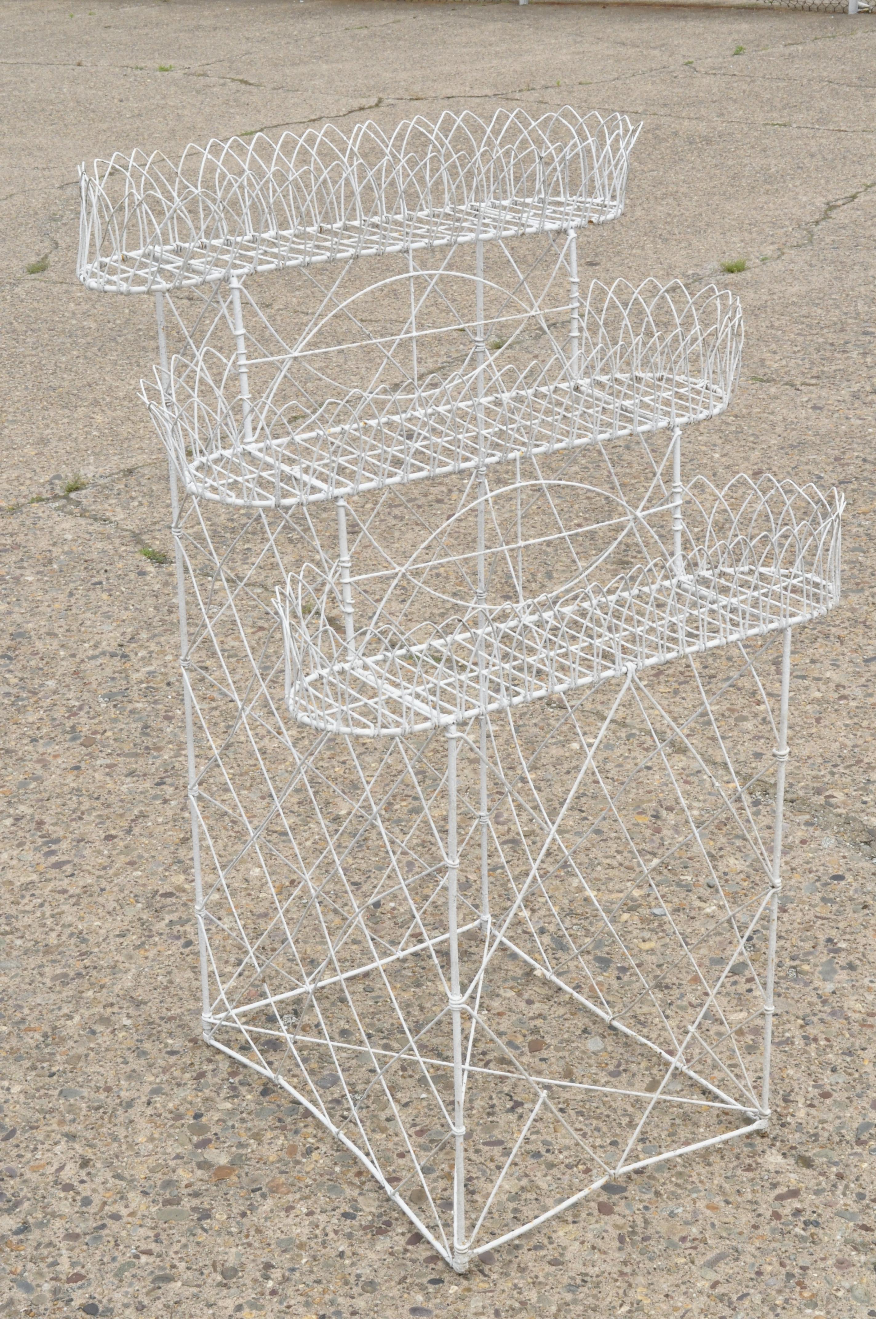 Antique French Victorian 3-Tier White Iron Wire Metal Planter Plant Stand 2