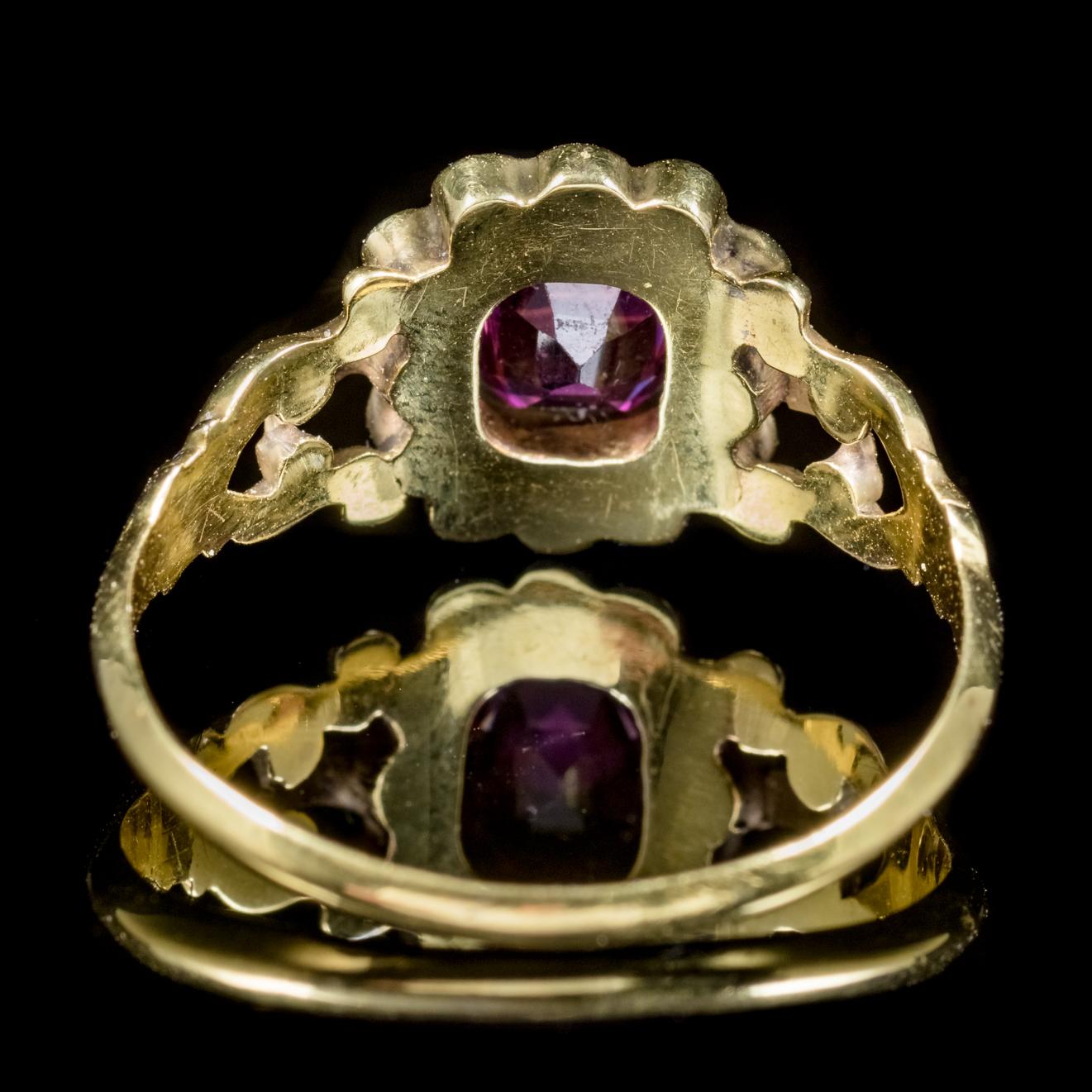 Antique French Victorian Amethyst Diamond Cluster Ring 18 Carat Gold, circa 1860 In Excellent Condition In Lancaster, Lancashire