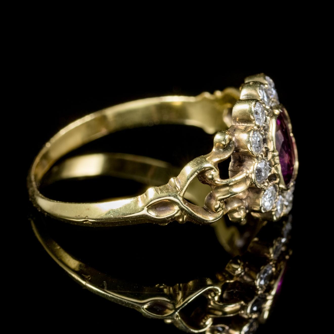 Women's Antique French Victorian Amethyst Diamond Cluster Ring 18 Carat Gold, circa 1860