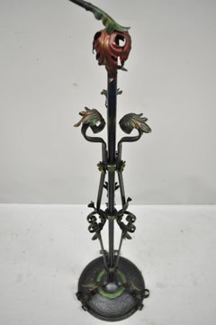 Antique French Victorian Art Nouveau Deco Polychrome Painted Iron Birdcage Stand