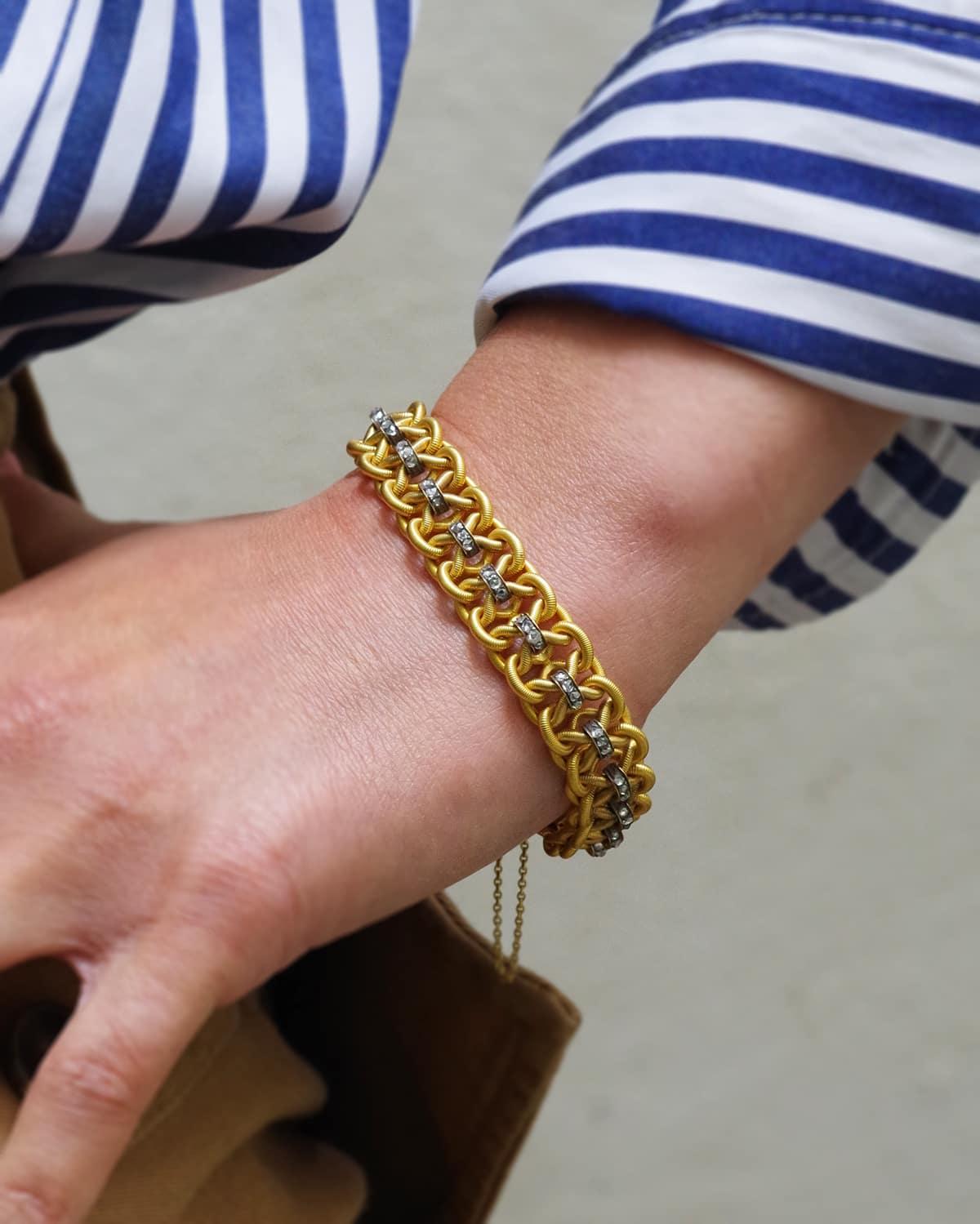 Victorien tardif Bracelet victorien français ancien en or jaune 18 carats avec diamants taillés en rose en vente